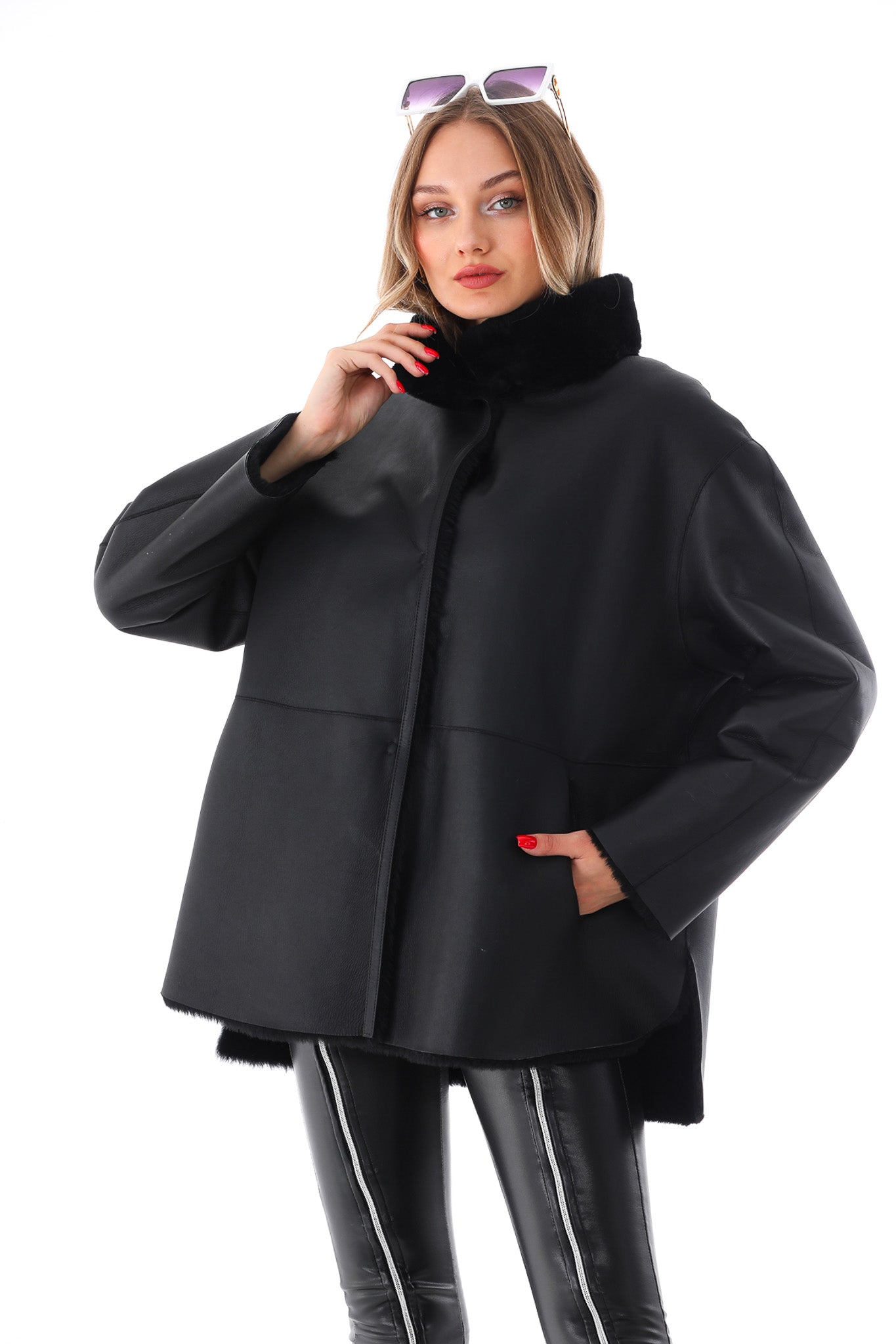 The Luxera Reversible Black Shearling Leather Jacket