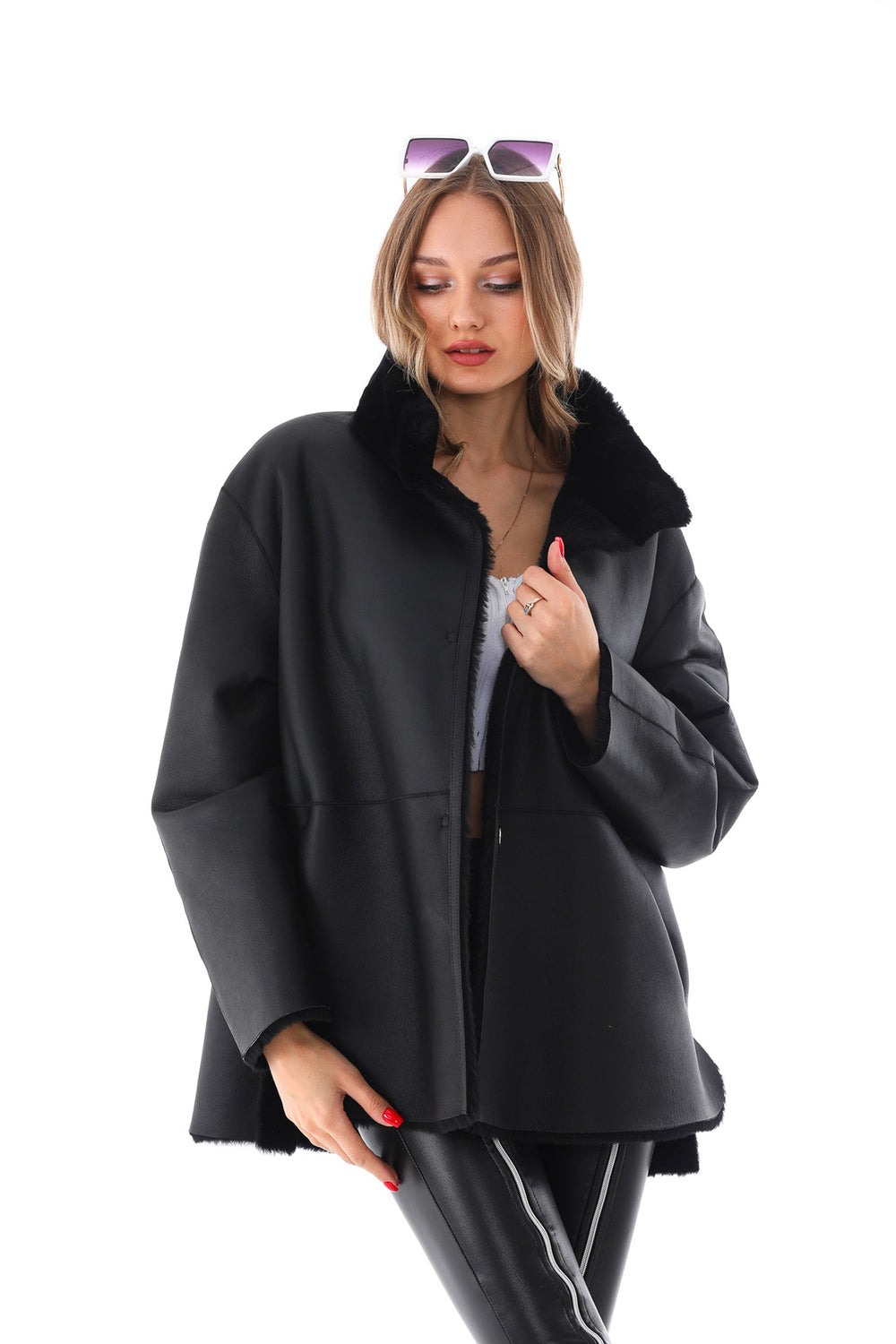 The Luxera Reversible Black Shearling Leather Jacket