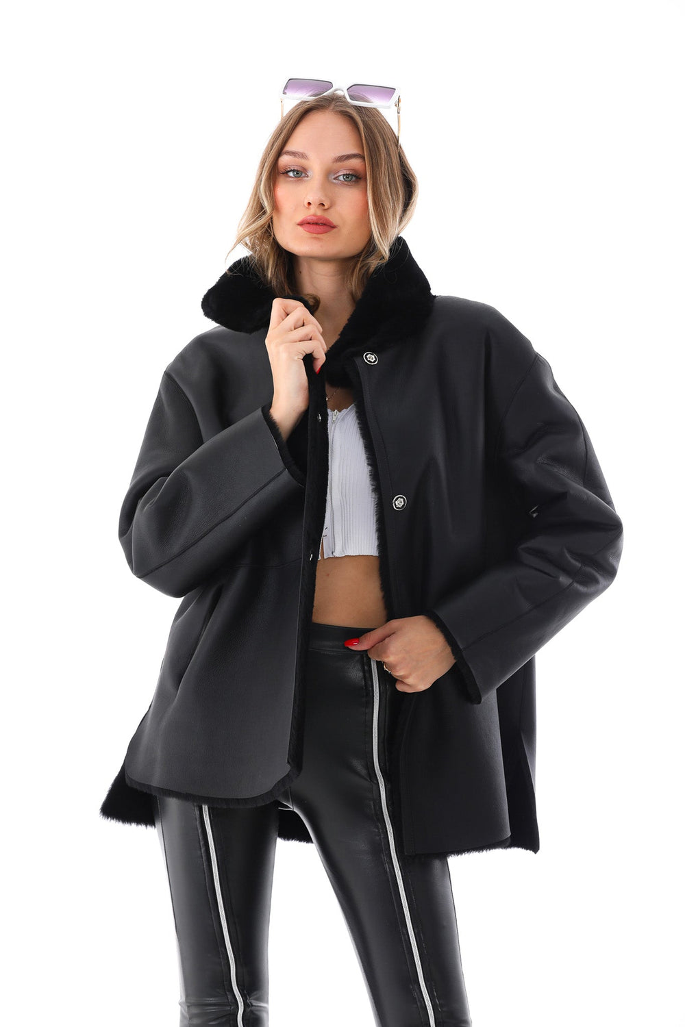The Luxera Reversible Black Shearling Leather Jacket