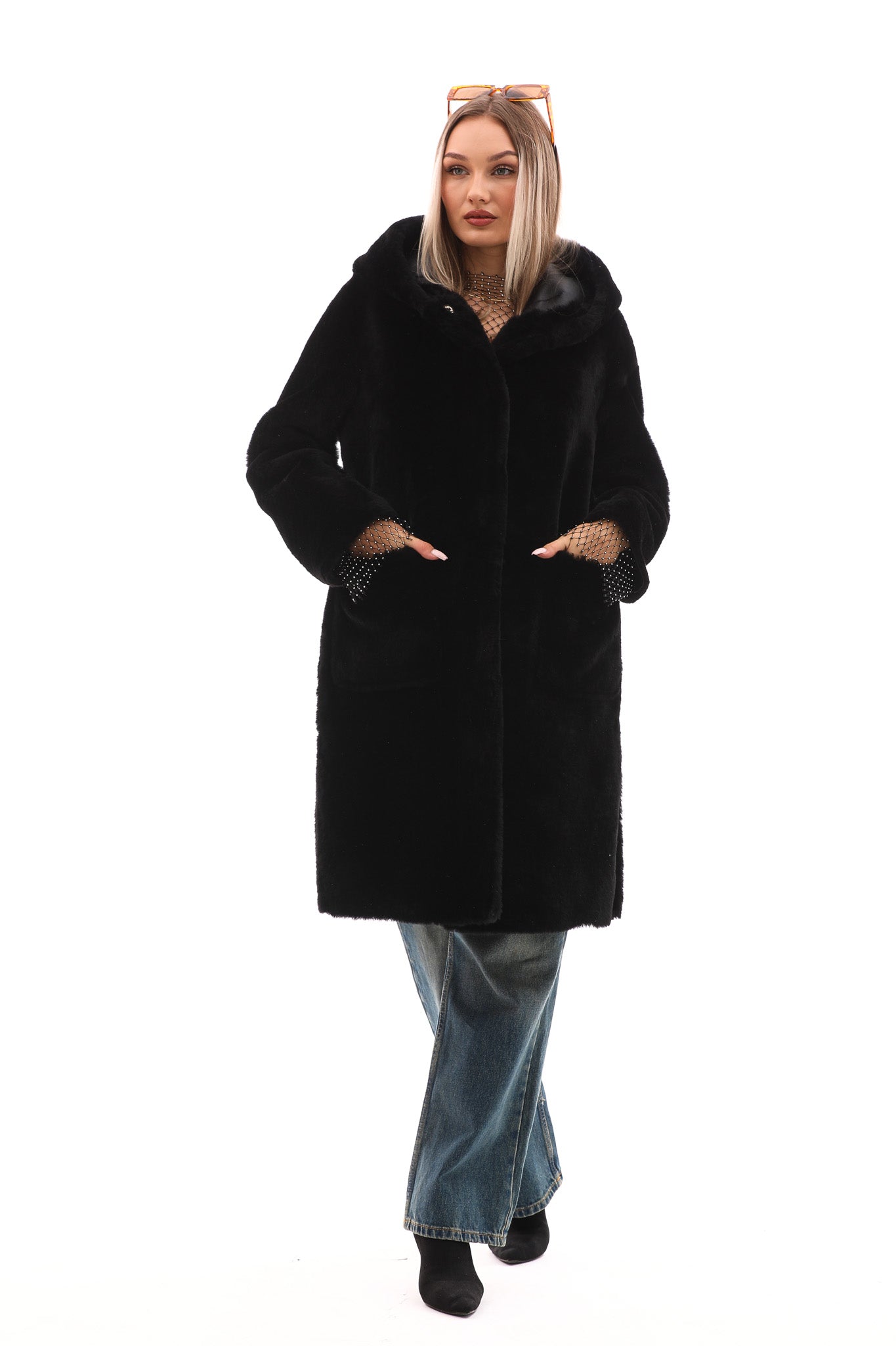 The VESARA Reversible Shearling Leather Coat – Jet Black