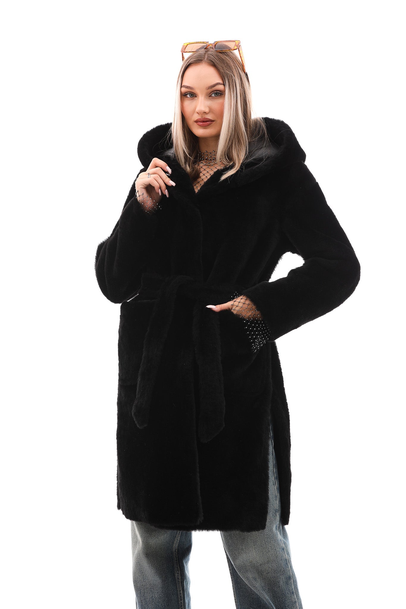 The VESARA Reversible Shearling Leather Coat – Jet Black