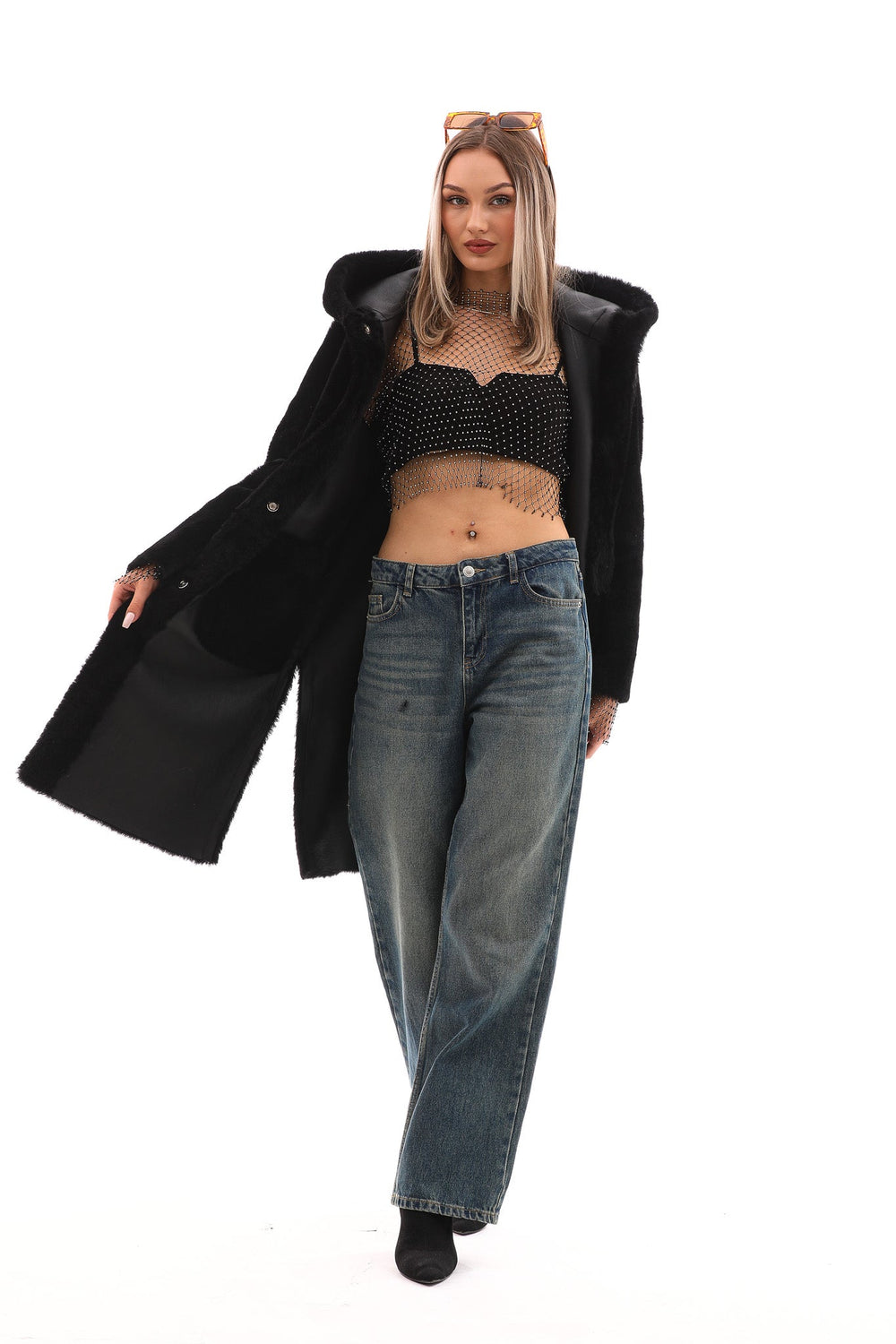 The VESARA Reversible Shearling Leather Coat – Jet Black
