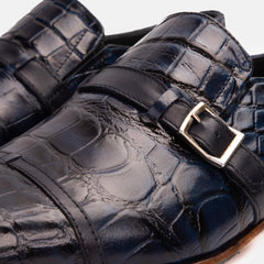 The Strat Single Monk Strap Cap Toe Navy Leather Handmade Shoe