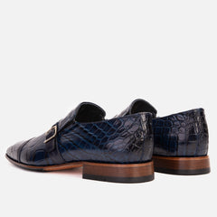 The Strat Single Monk Strap Cap Toe Navy Leather Handmade Shoe