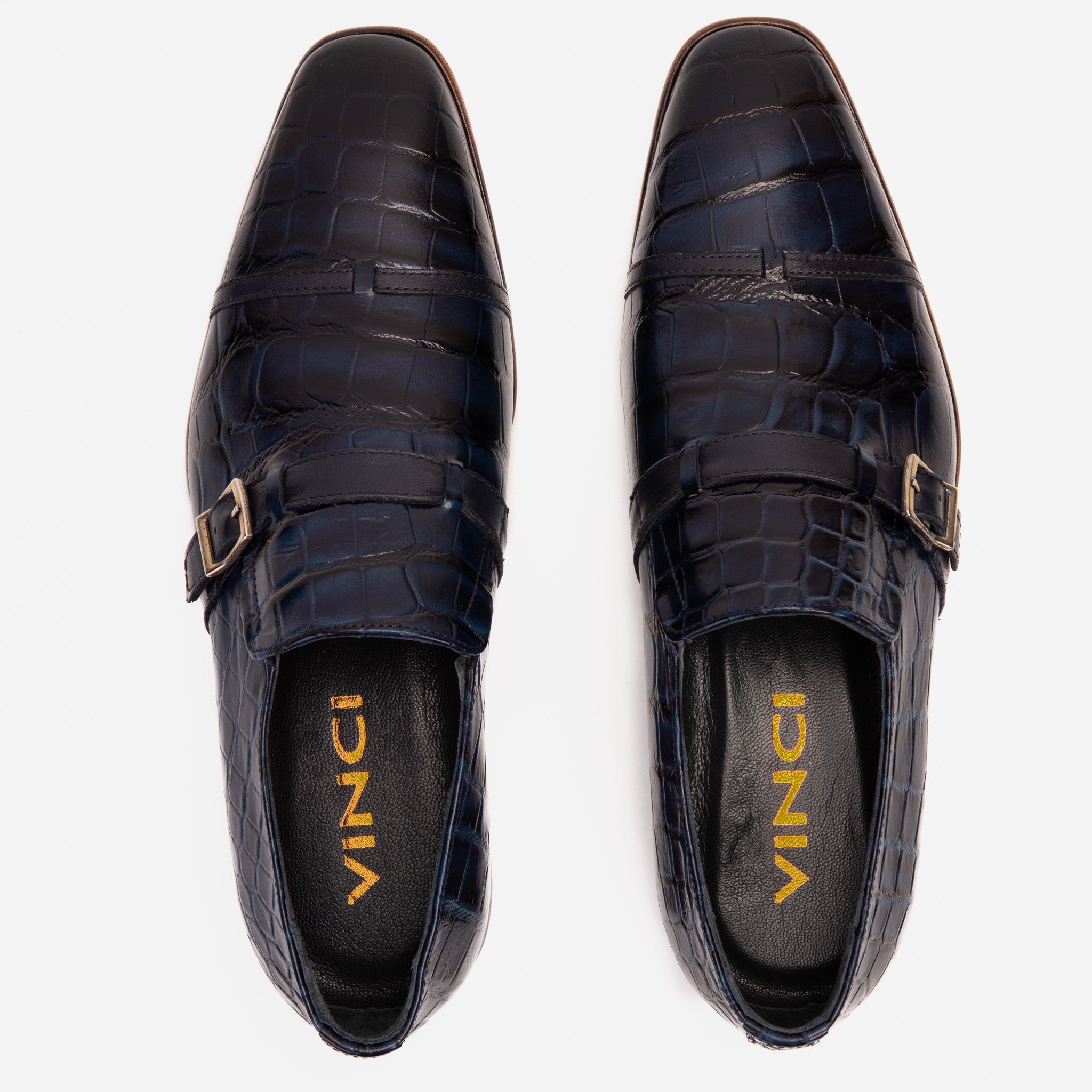 The Strat Single Monk Strap Cap Toe Navy Leather Handmade Shoe