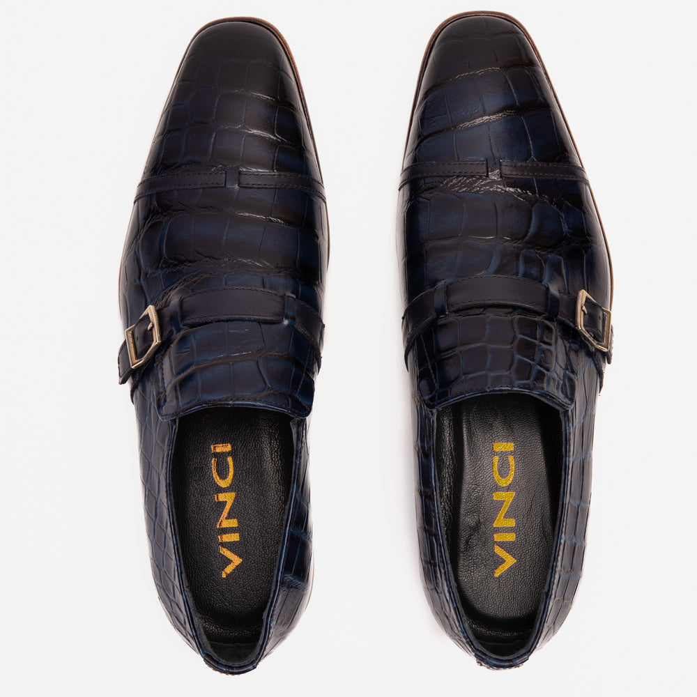 The Strat Single Monk Strap Cap Toe Navy Leather Handmade Shoe