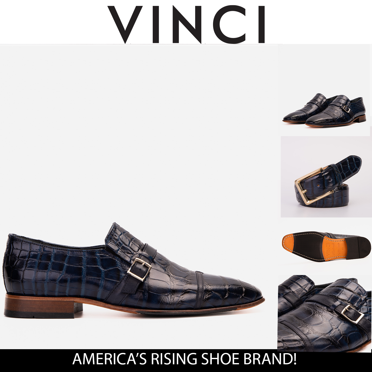 The Strat Single Monk Strap Cap Toe Navy Leather Handmade Shoe