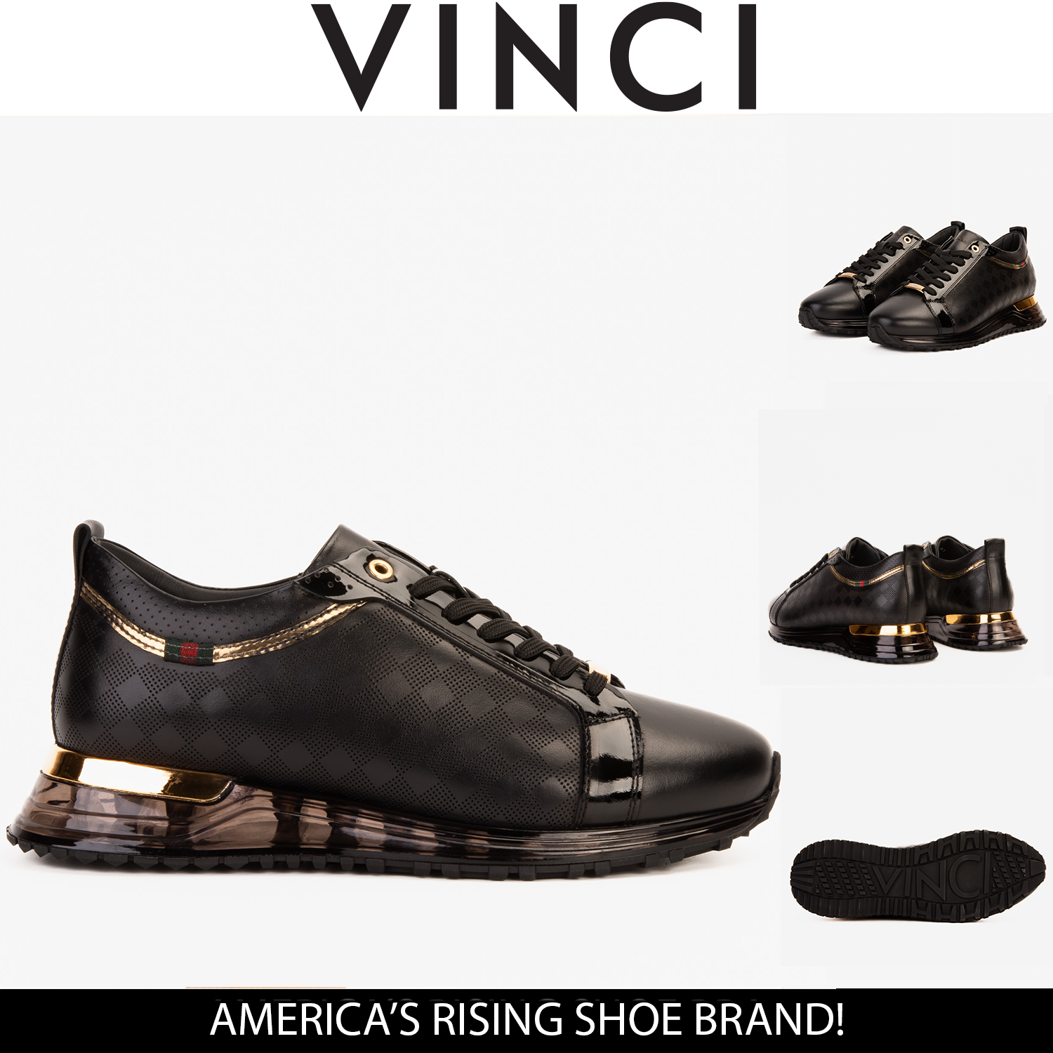 The Cenova Black Gold Leather Sneaker