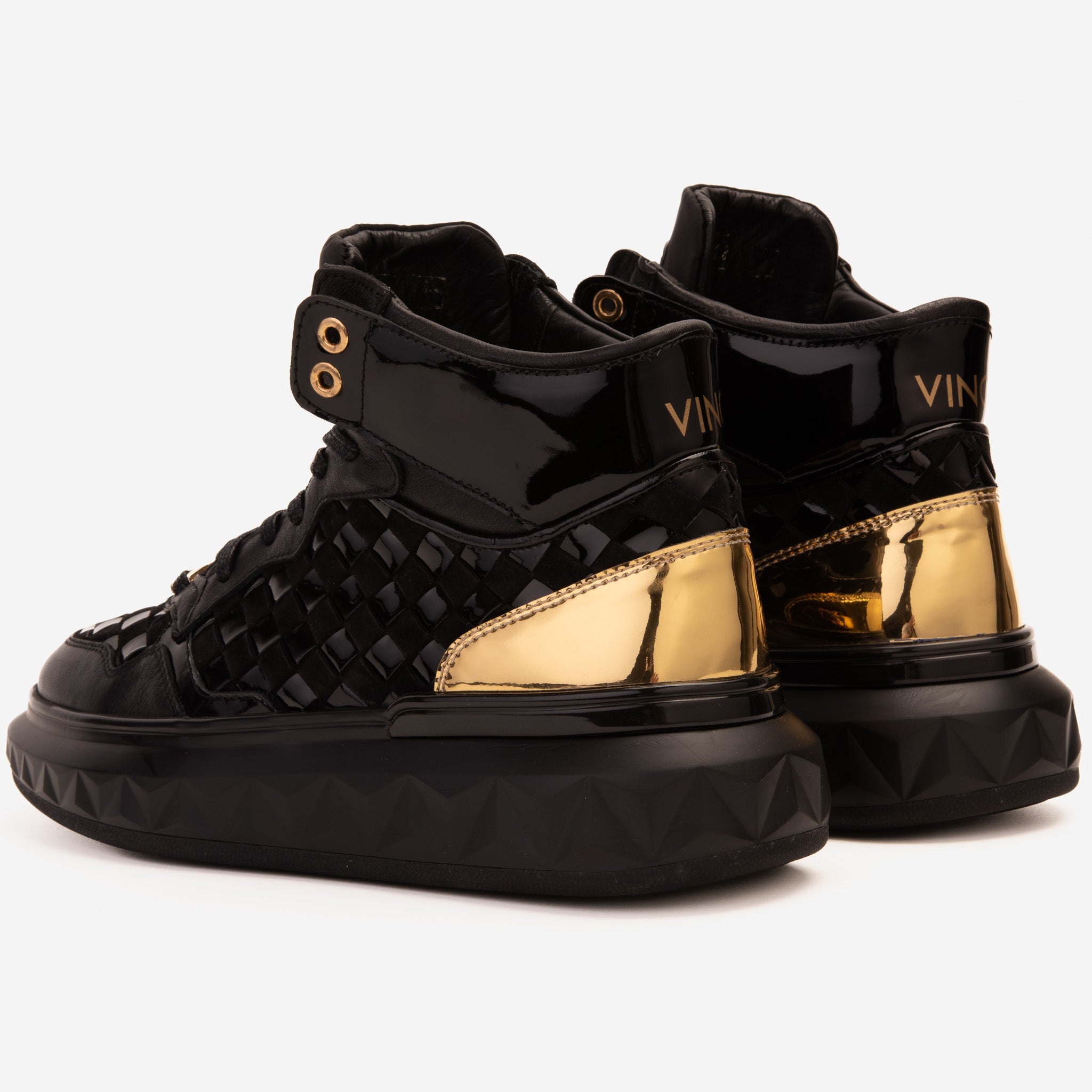 The Eugene Black Gold Woven Leather High-Top Sneaker