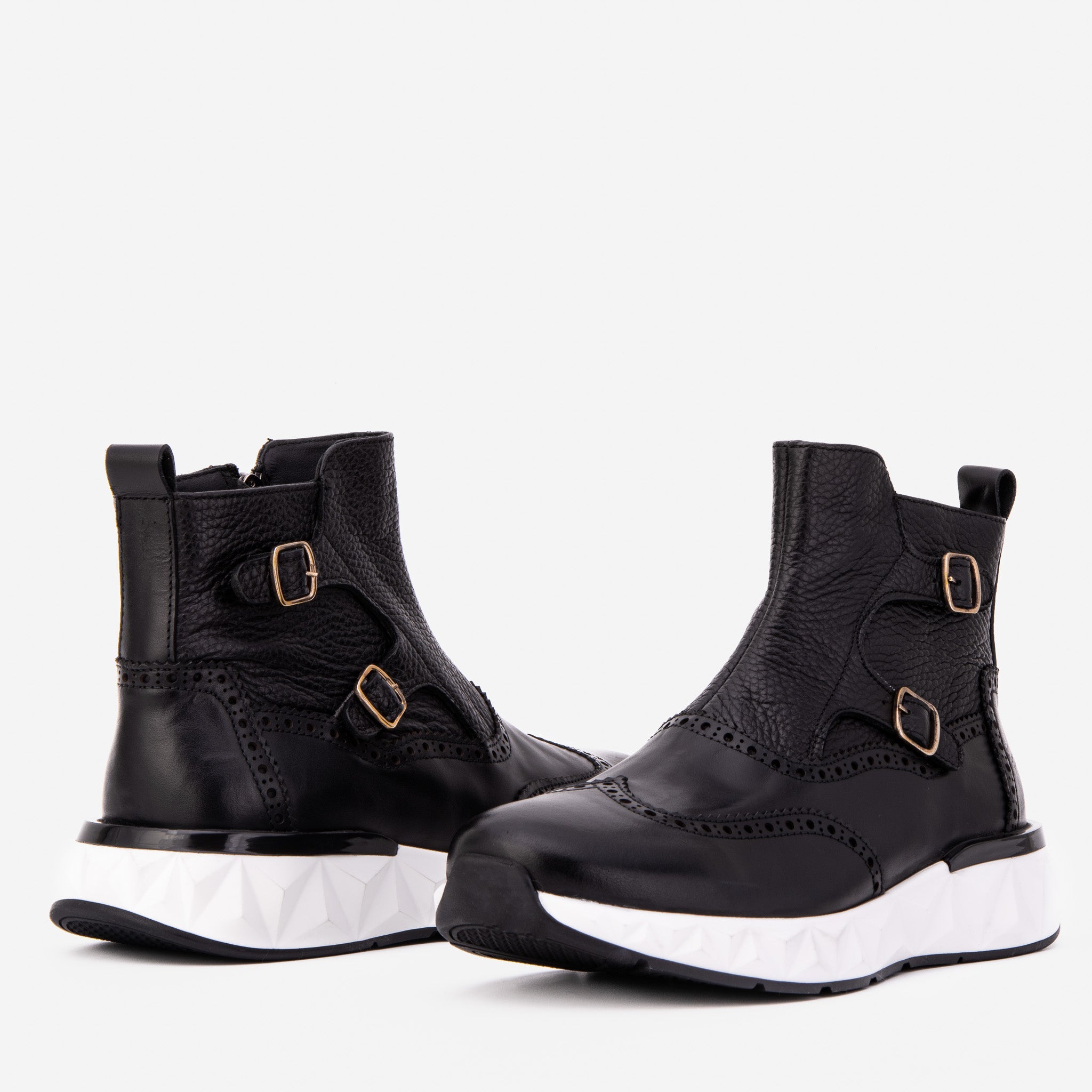 The Stealth Wingtip Buckle Black Leather Boot