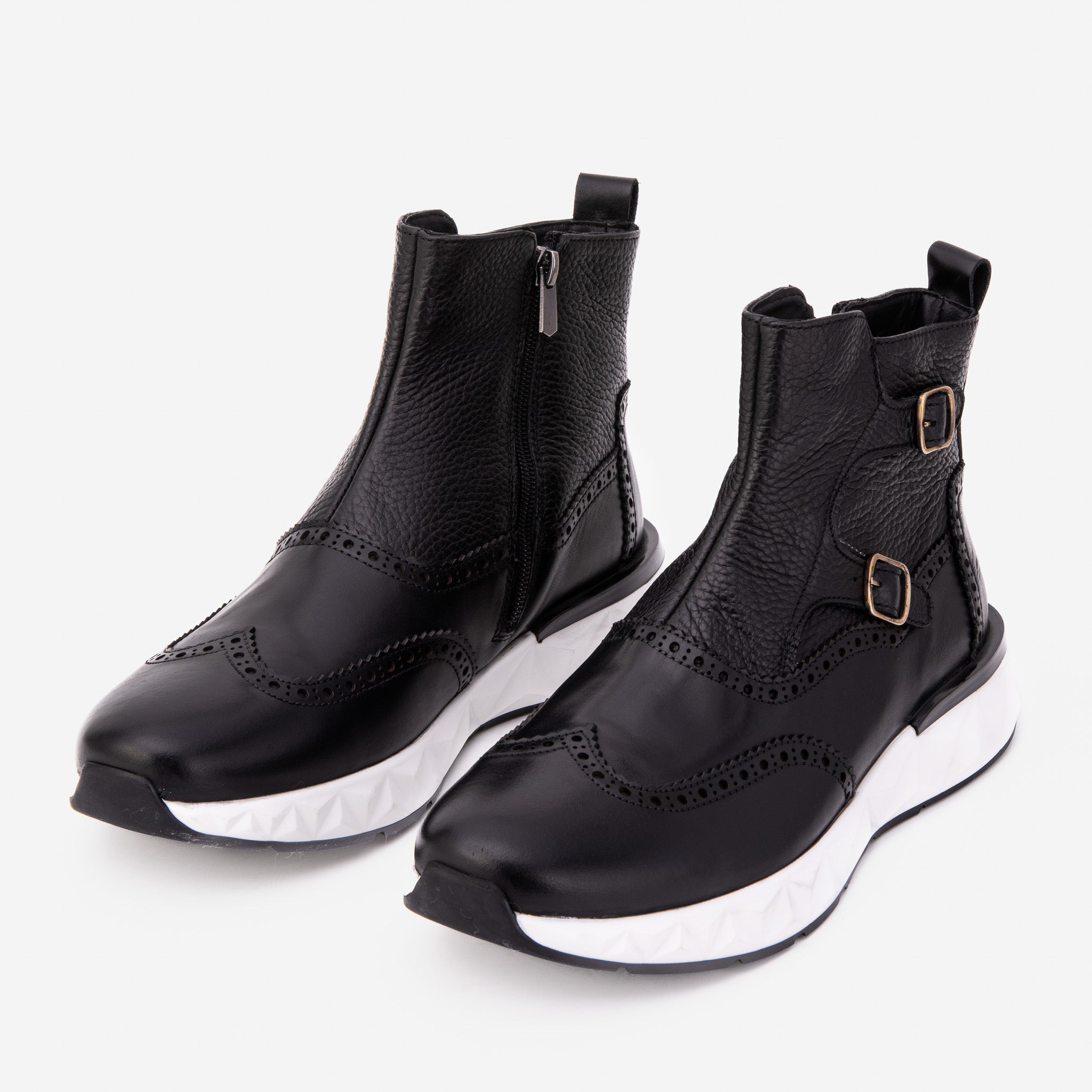The Stealth Wingtip Buckle Black Leather Boot