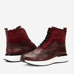 The Regent Burgundy Leather Wingtip\n Brogue Casual Boot