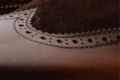 The Albus Brown Leather Suede Double Strap Monk Brogue Boot