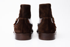 The Albus Brown Leather Suede Double Strap Monk Brogue Boot