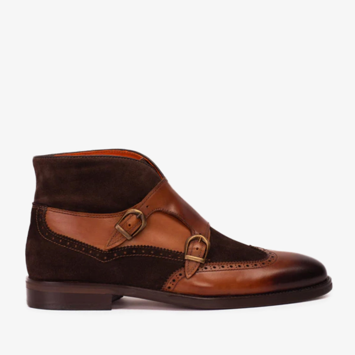 The Albus Tan Leather Suede Double Strap Monk Brogue  Boot