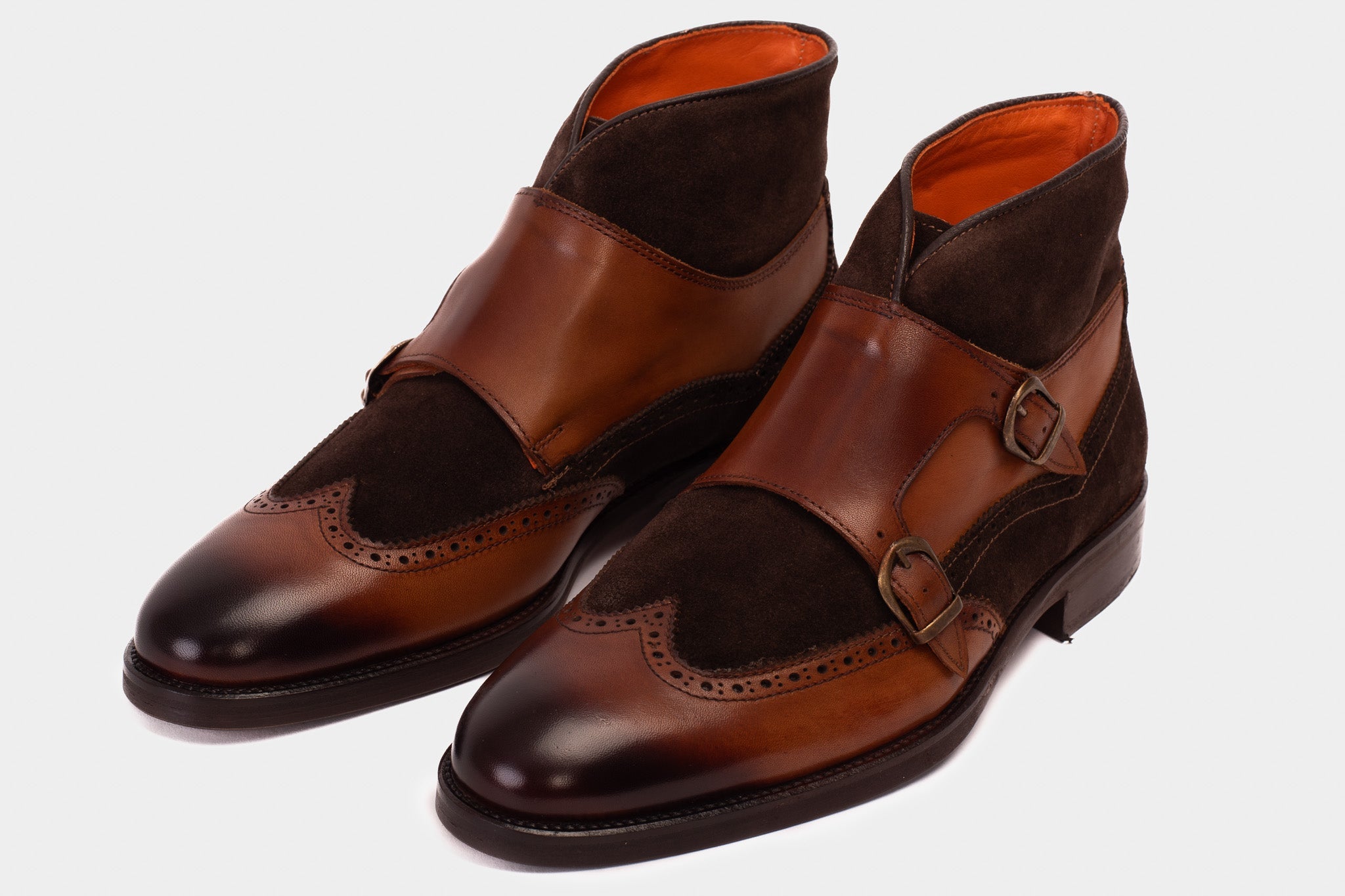 The Albus Tan Leather Suede Double Strap Monk Brogue  Boot