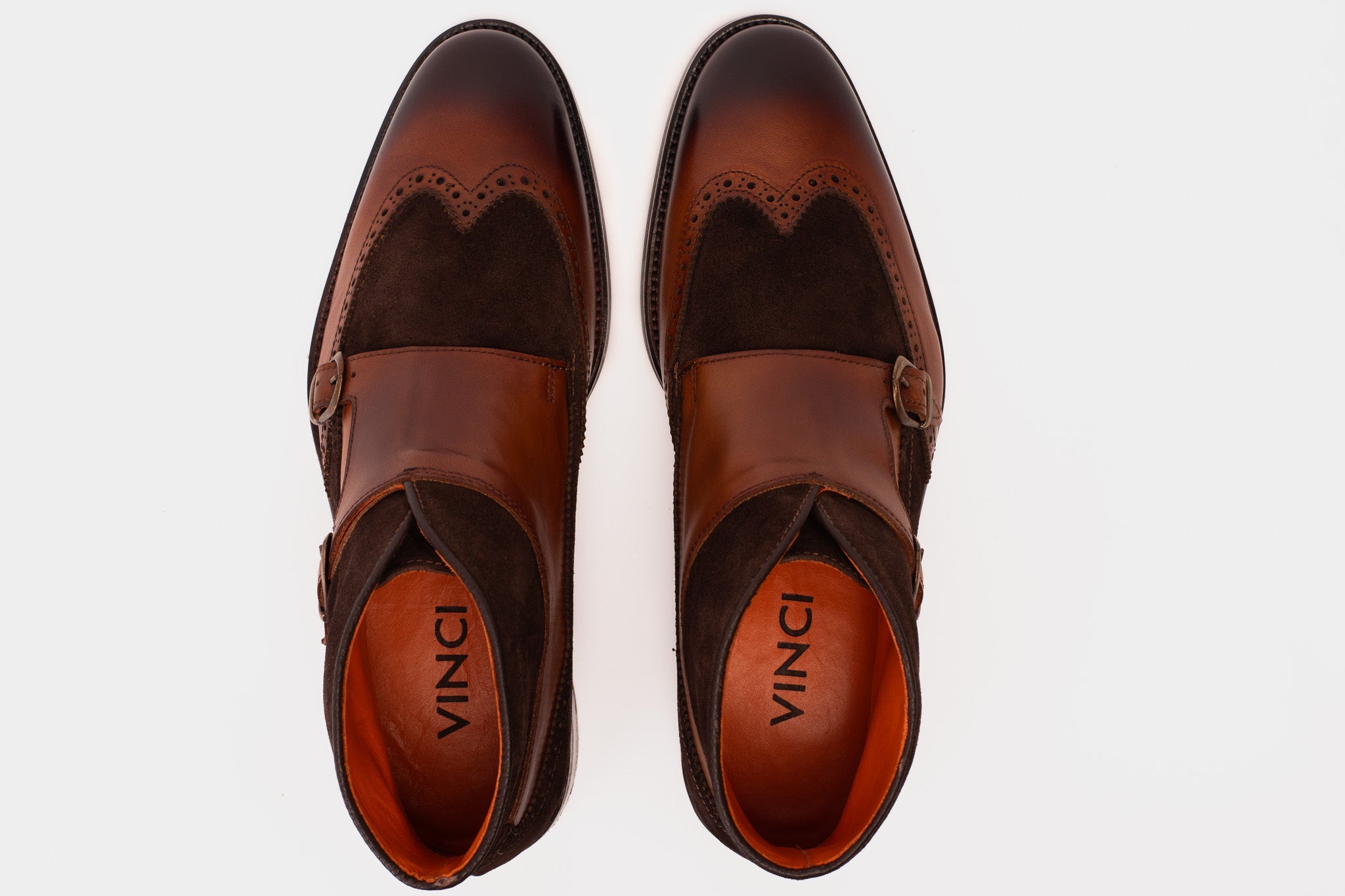 The Albus Tan Leather Suede Double Strap Monk Brogue  Boot