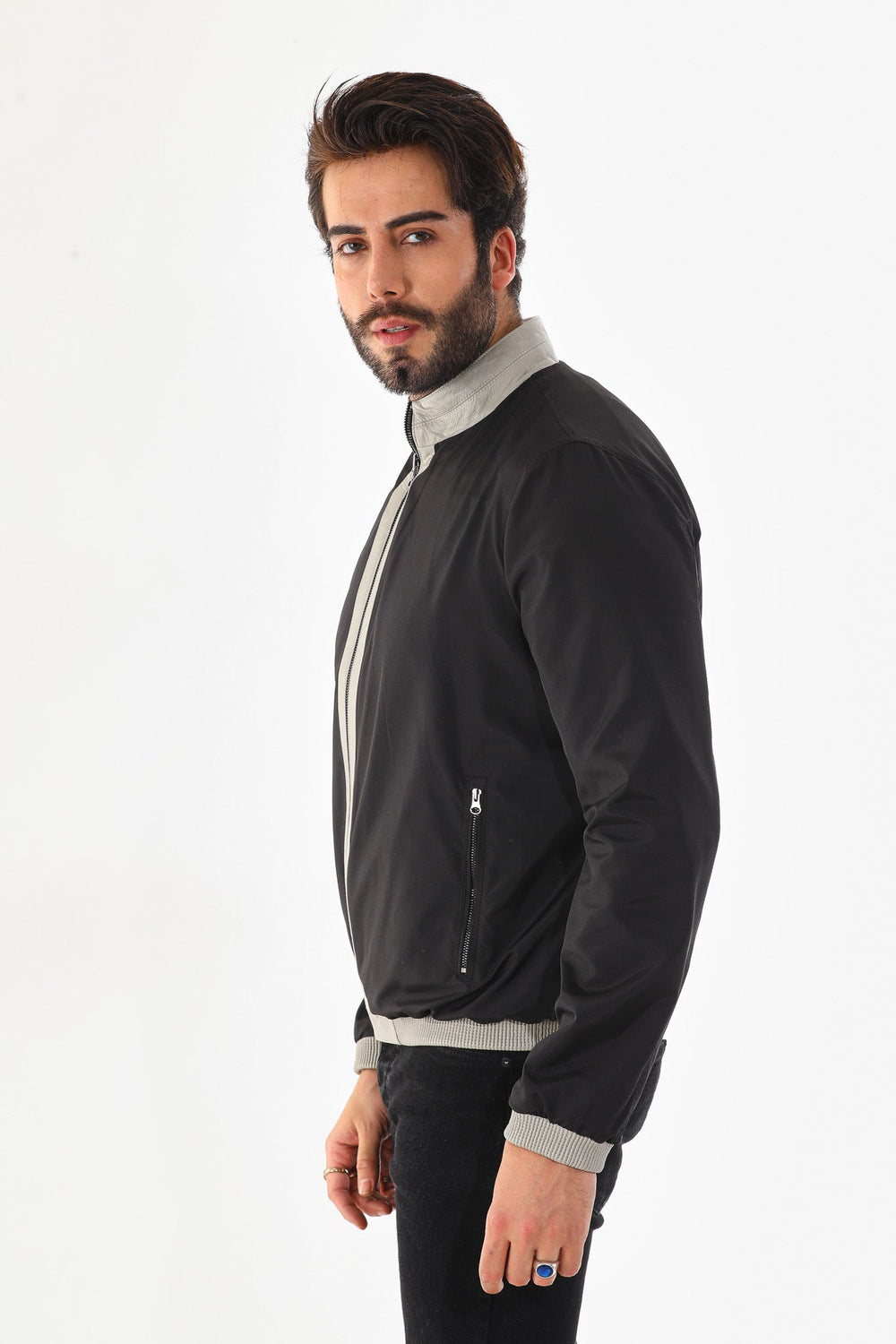 The Como Reversible Cream Black Leather Bomber Jacket