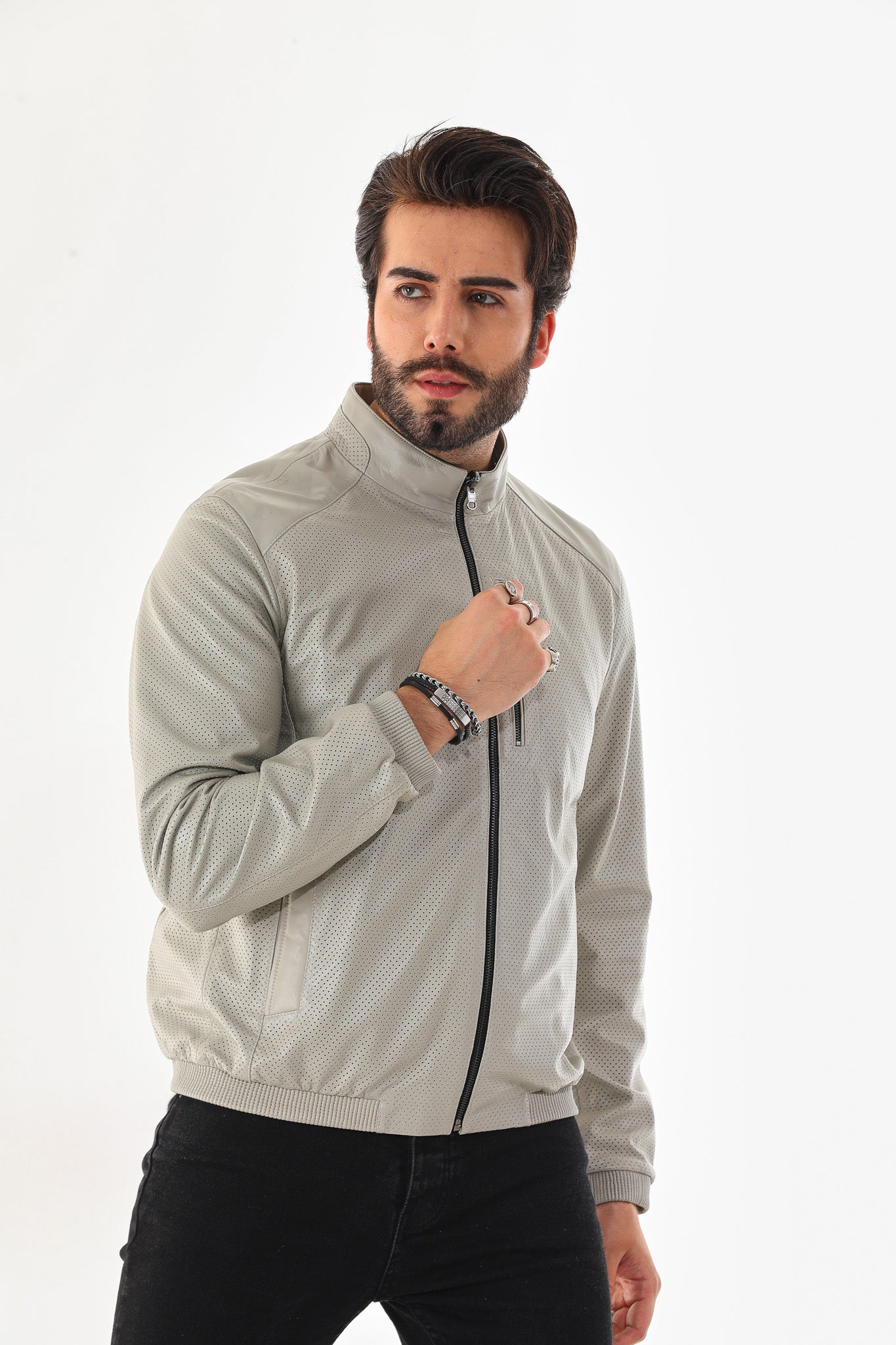 The Como Reversible Cream Black Leather Bomber Jacket