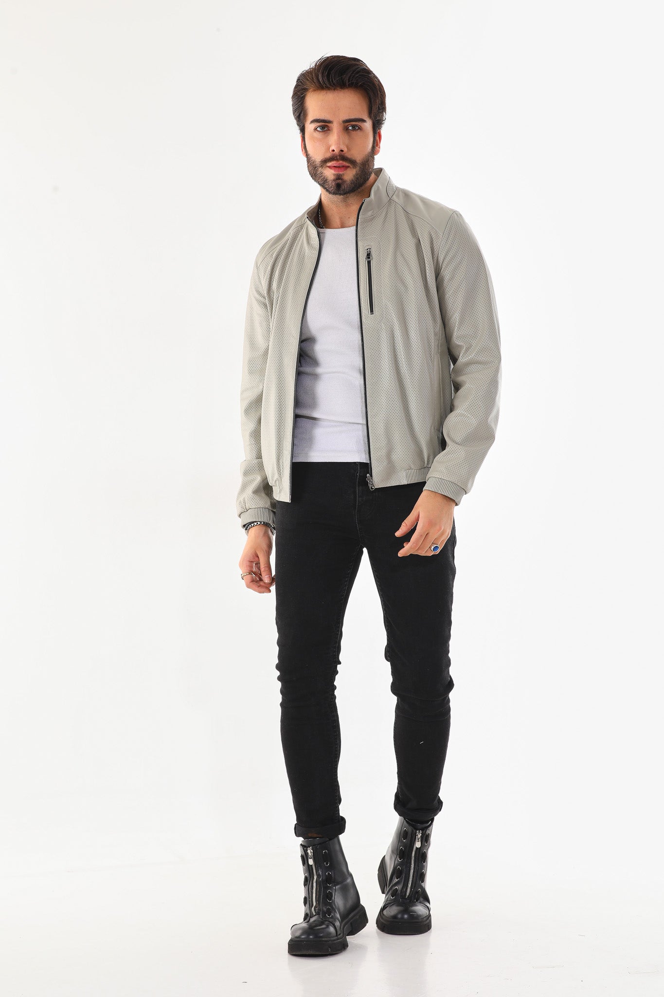The Como Reversible Cream Black Leather Bomber Jacket