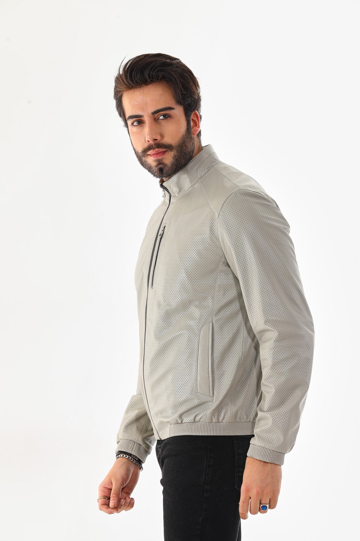 The Como Reversible Cream Black Leather Bomber Jacket