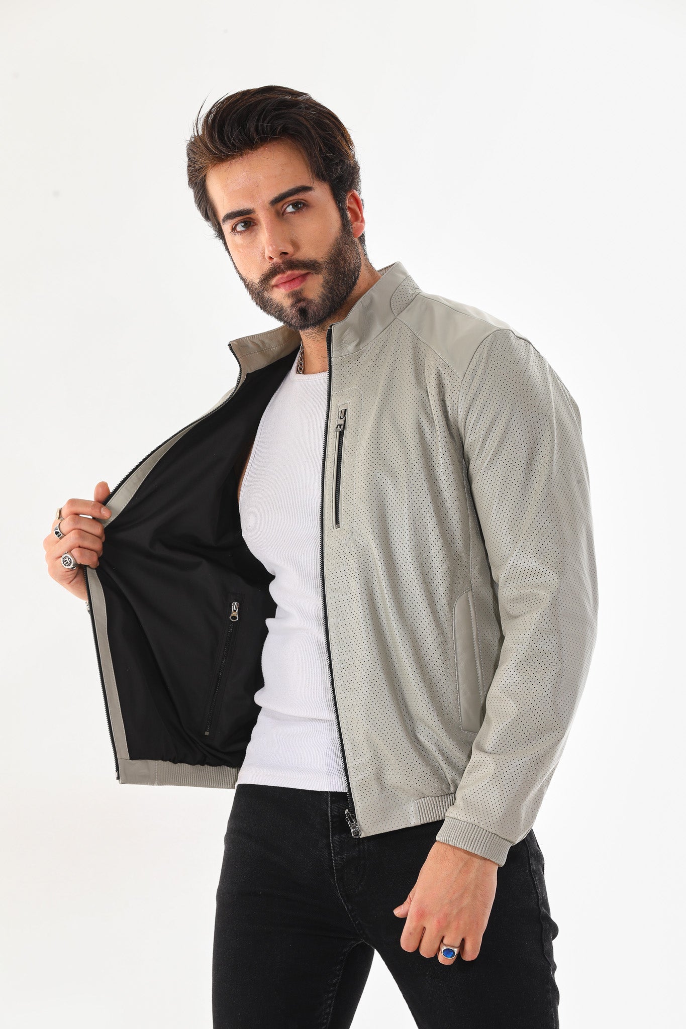 The Como Reversible Cream Black Leather Bomber Jacket