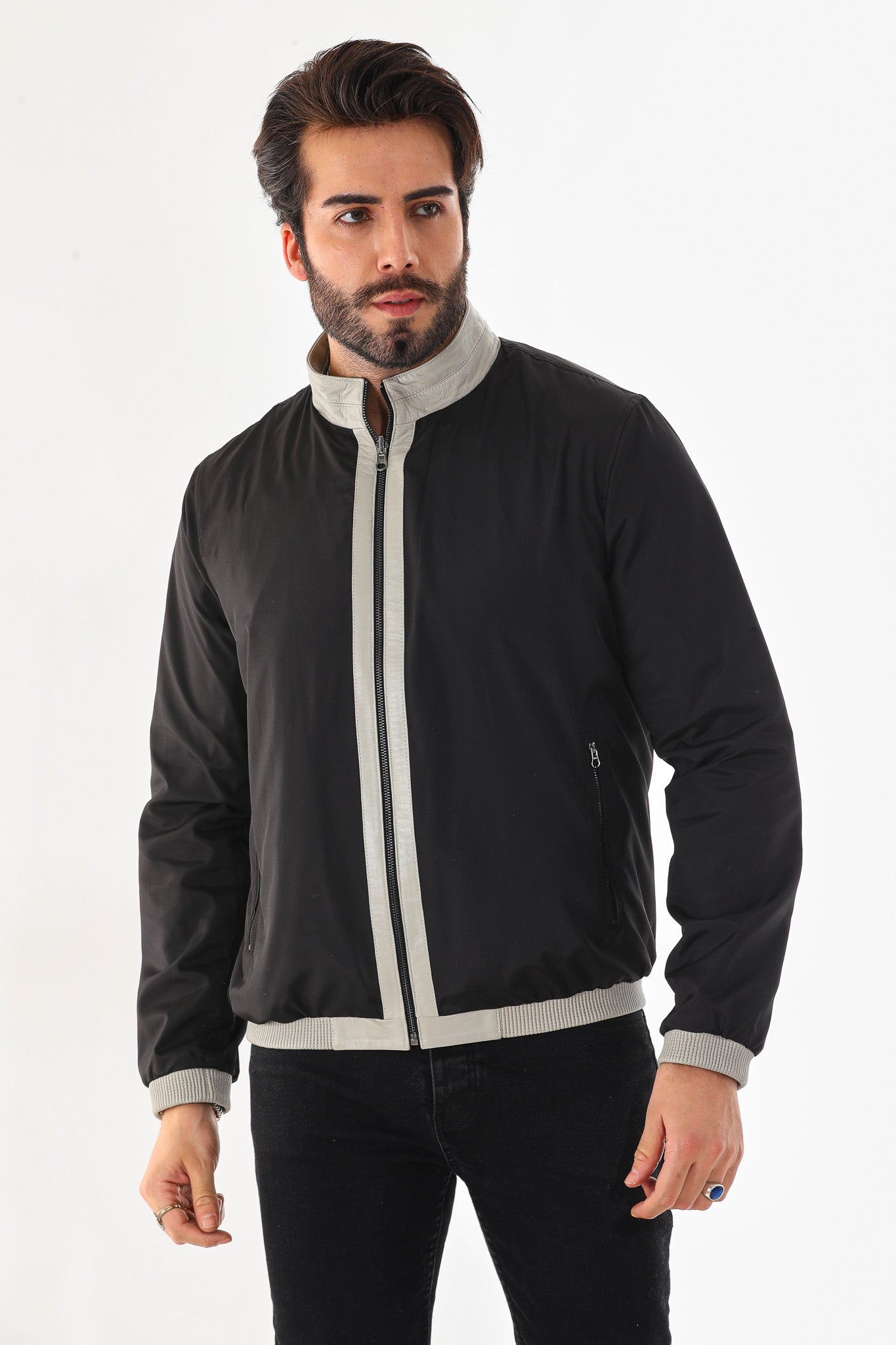 The Como Reversible Cream Black Leather Bomber Jacket