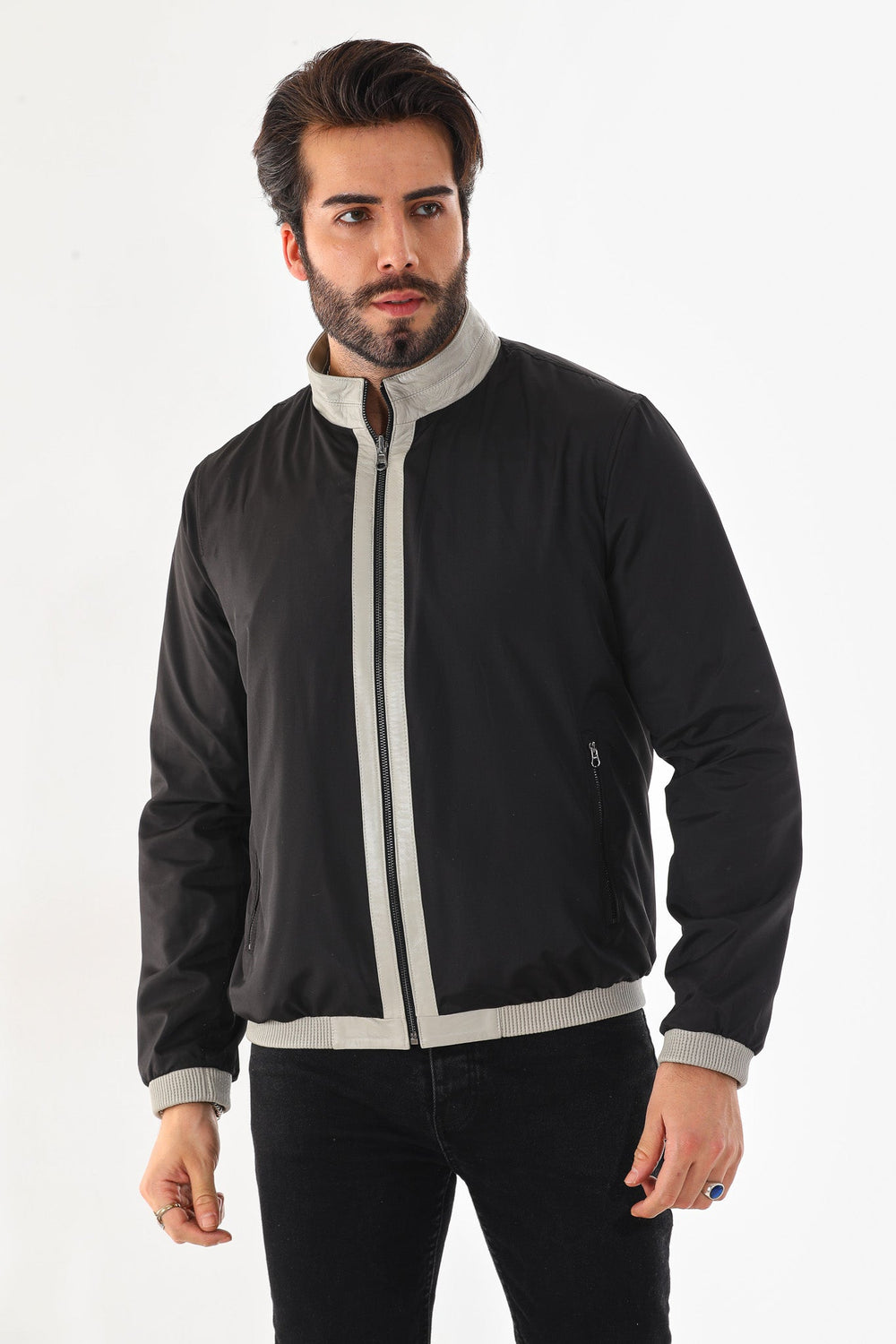 The Como Reversible Cream Black Leather Bomber Jacket