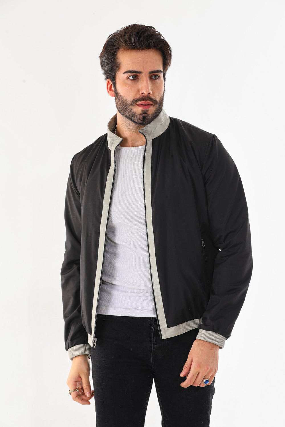 The Como Reversible Cream Black Leather Bomber Jacket