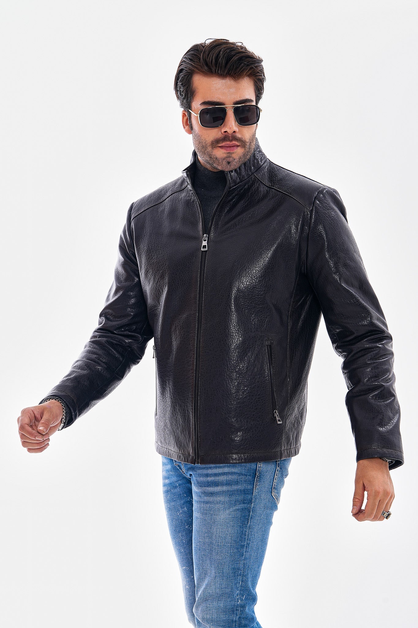 The Varden Navy Blue Leather Jacket