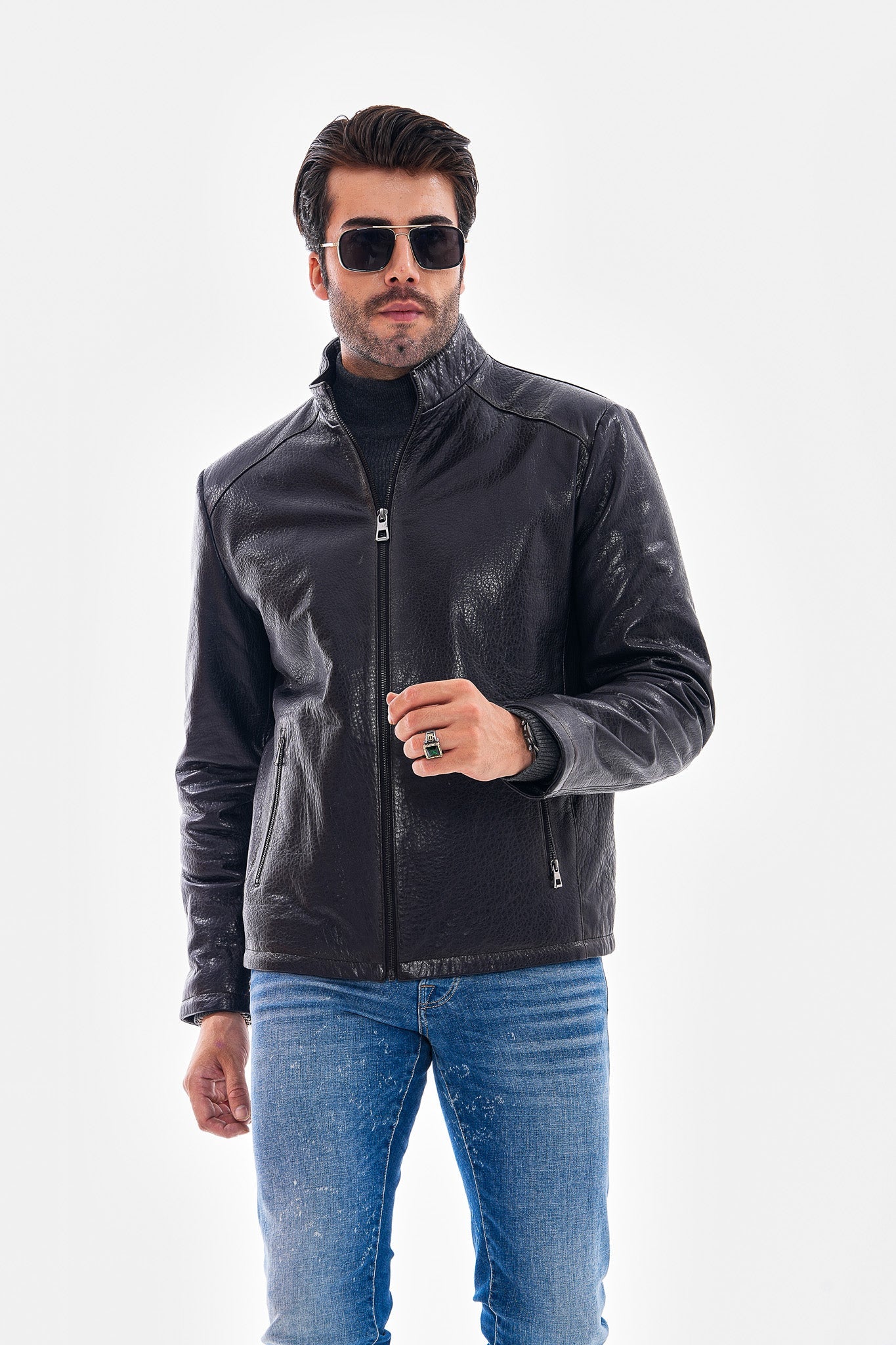The Varden Navy Blue Leather Jacket