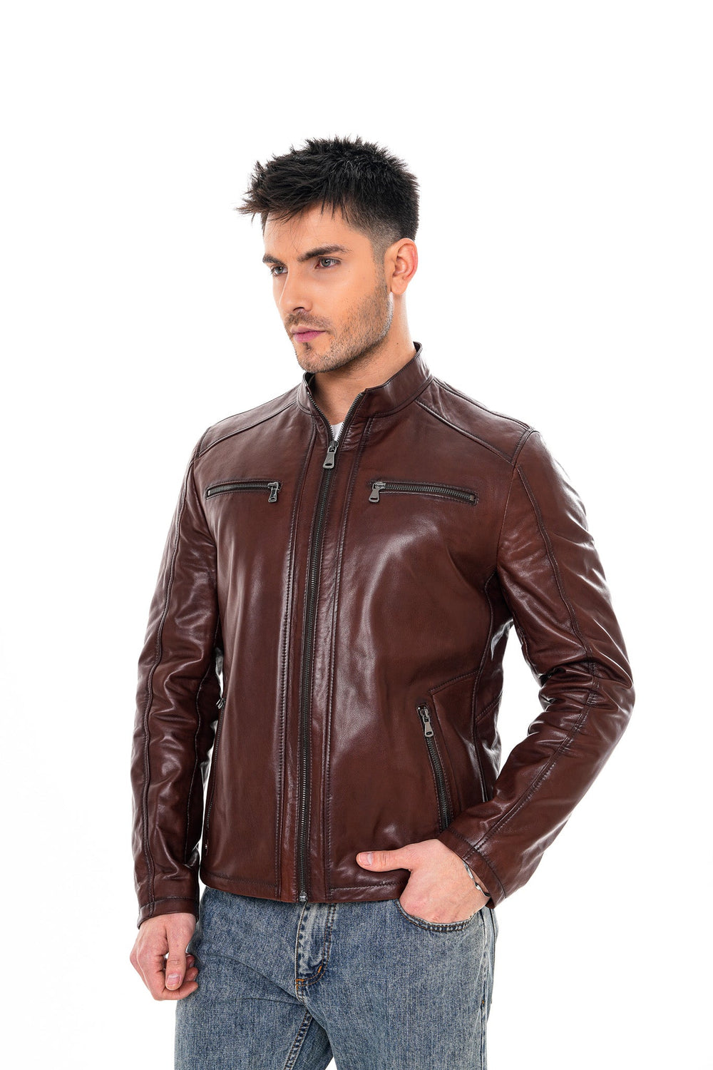 The Falcon Cognac Brown Smooth Leather Jacket