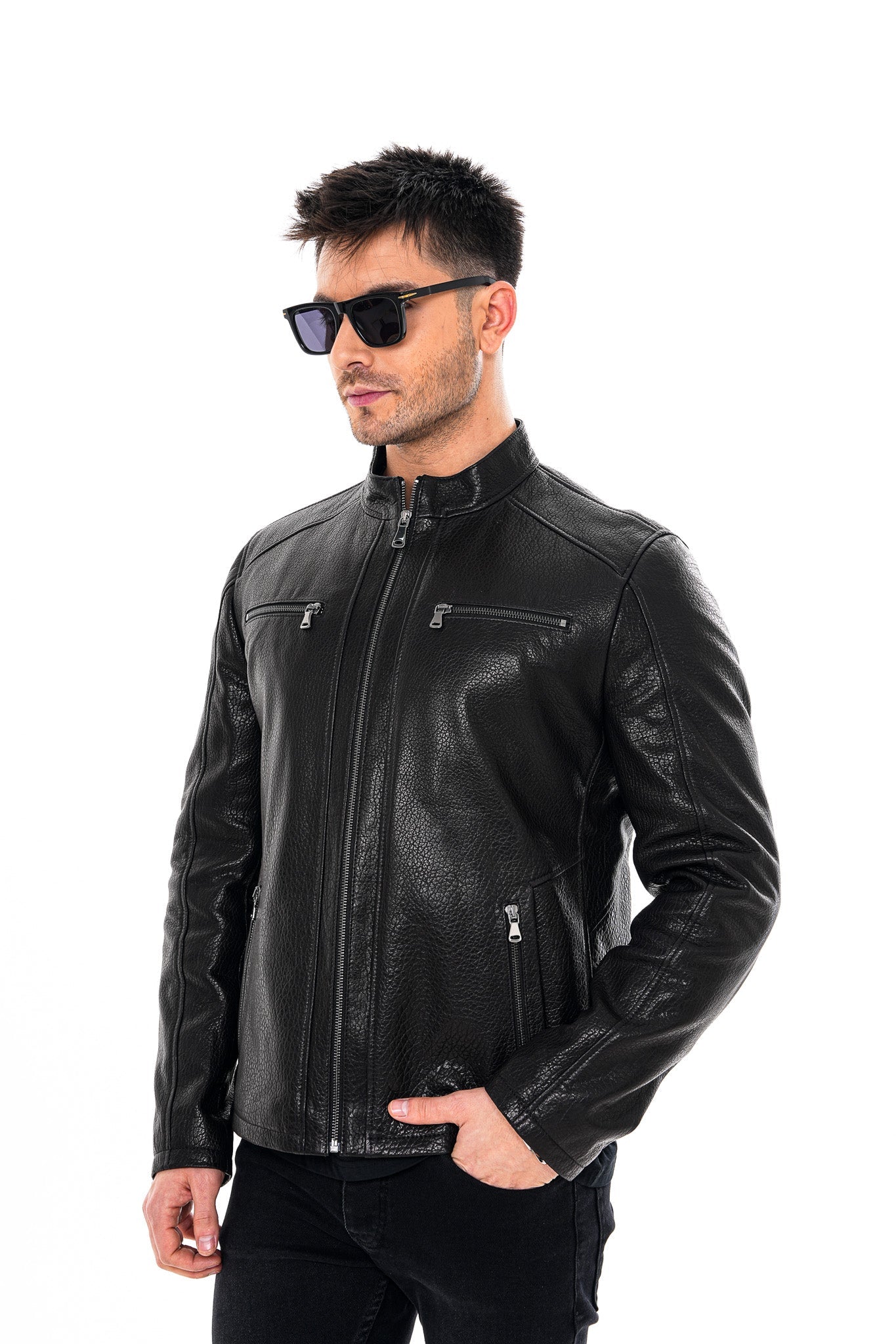 The Falcon Black Pebbled Leather Jacket