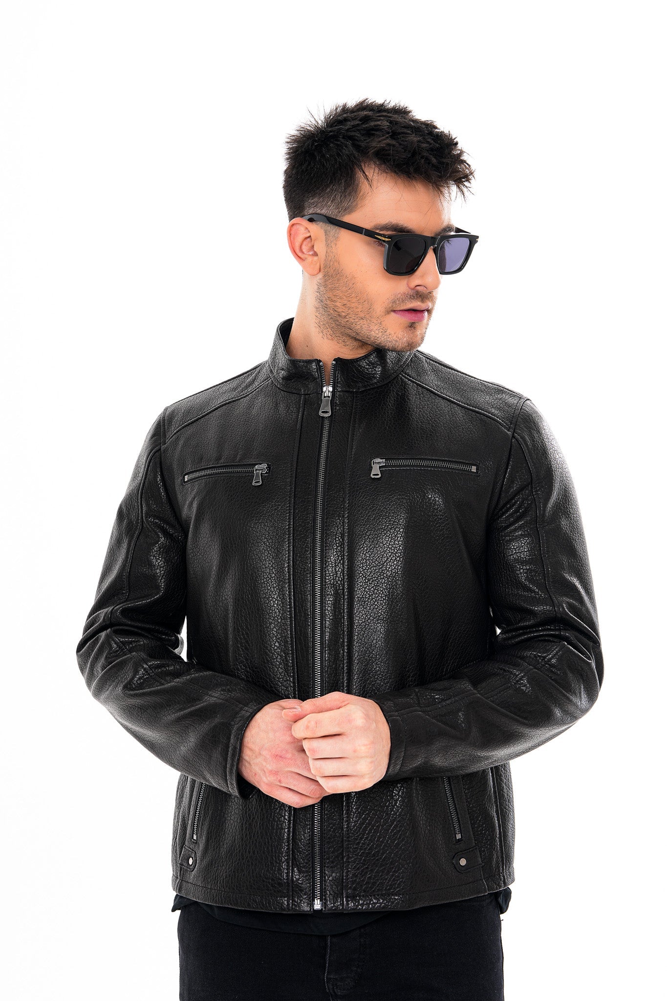 The Falcon Black Pebbled Leather Jacket