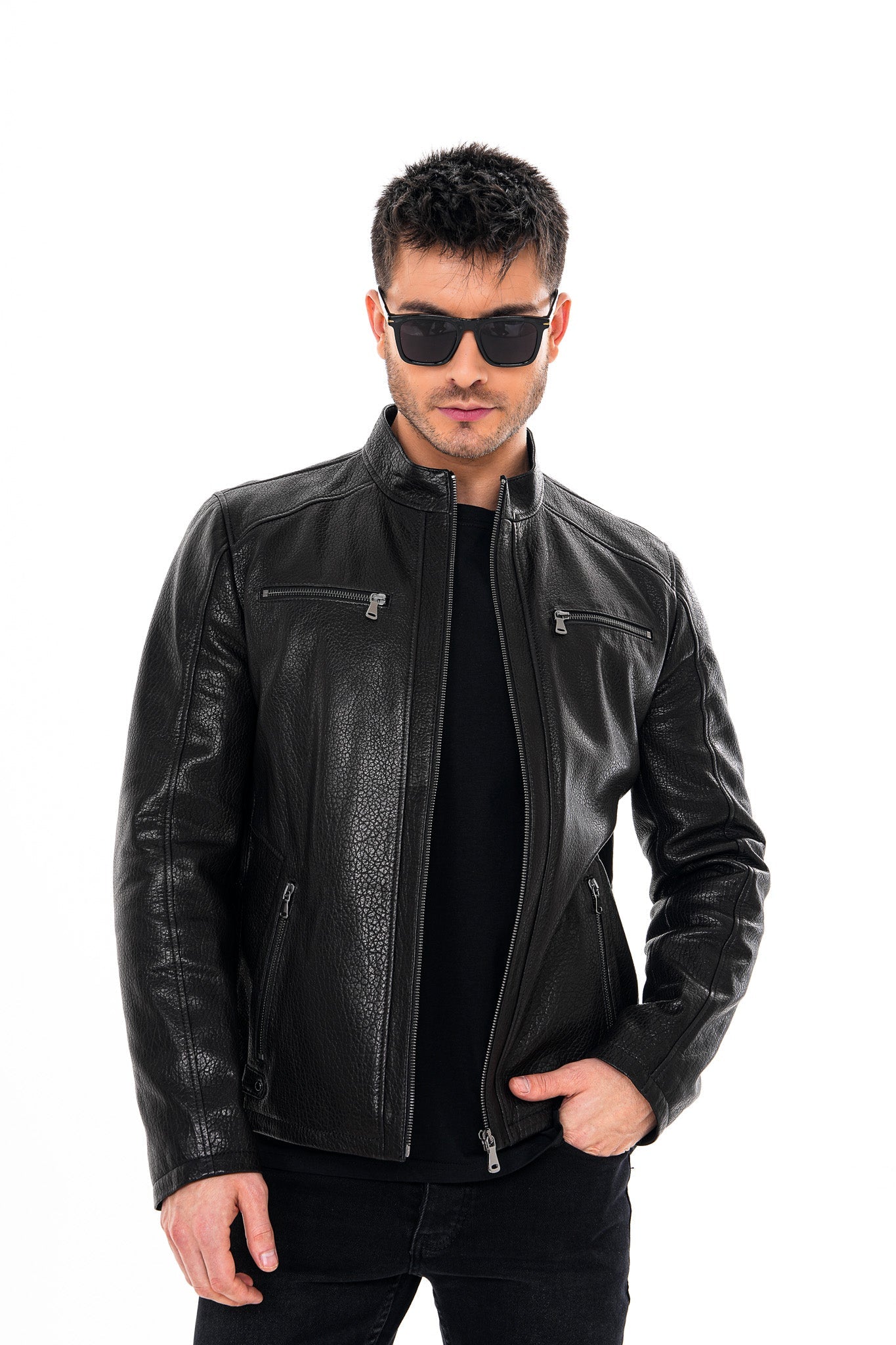 The Falcon Black Pebbled Leather Jacket
