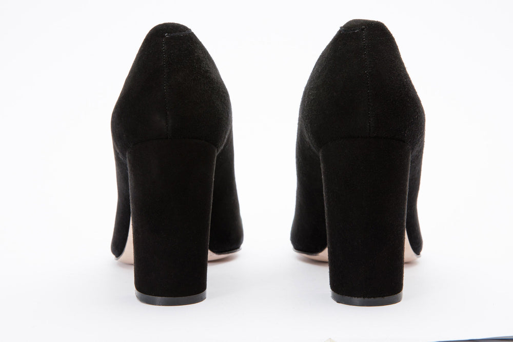 The Afega Black Suede Leather Block Heel Pump Shoe