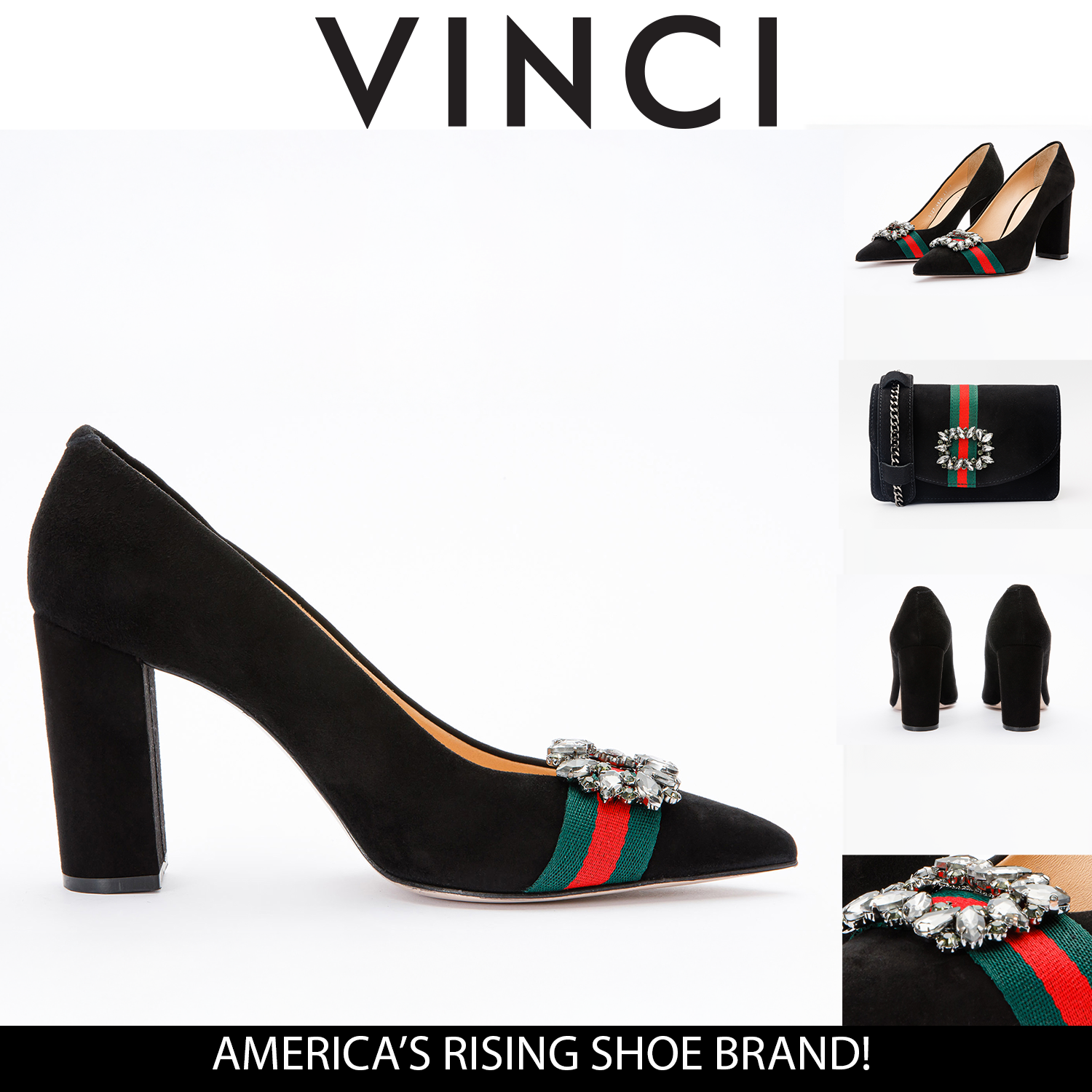The Afega Black Suede Leather Block Heel Pump Shoe