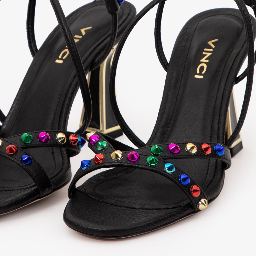 The Aurora Black Leather Strappy Sandal