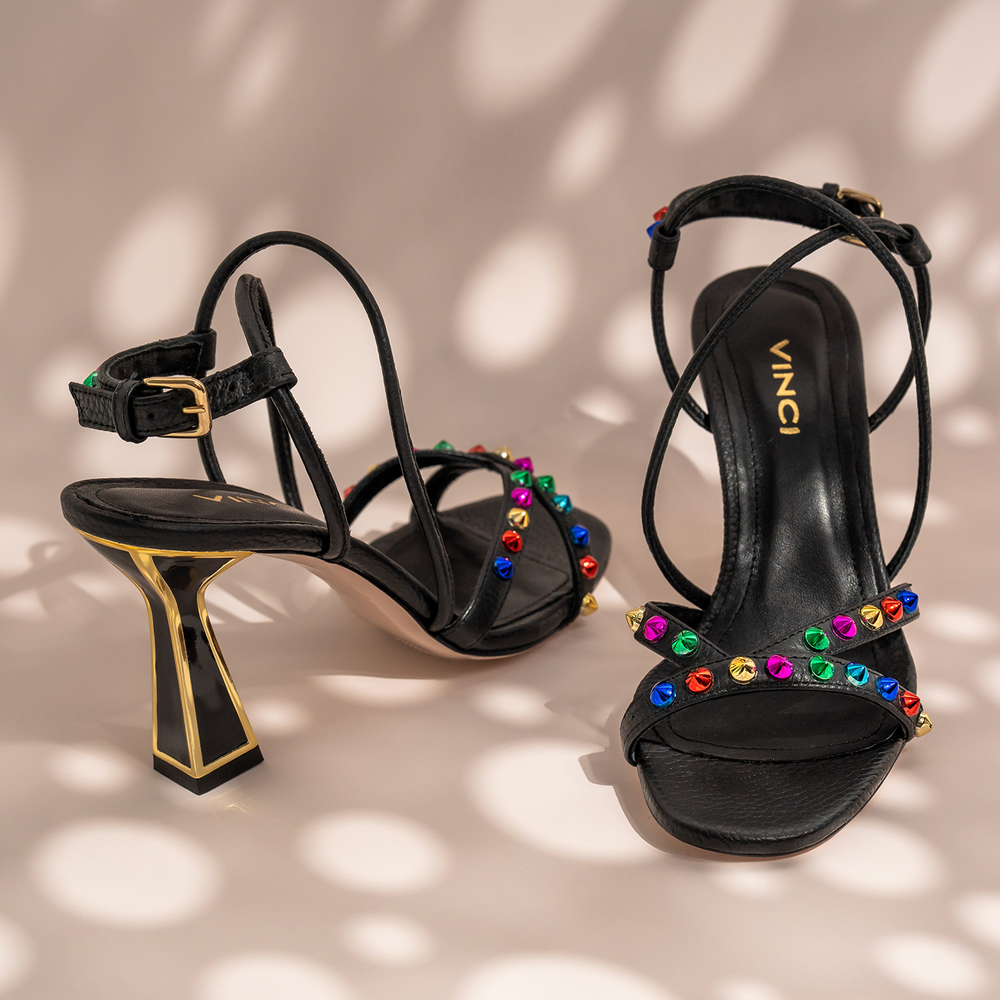 The Aurora Black Leather Strappy Sandal