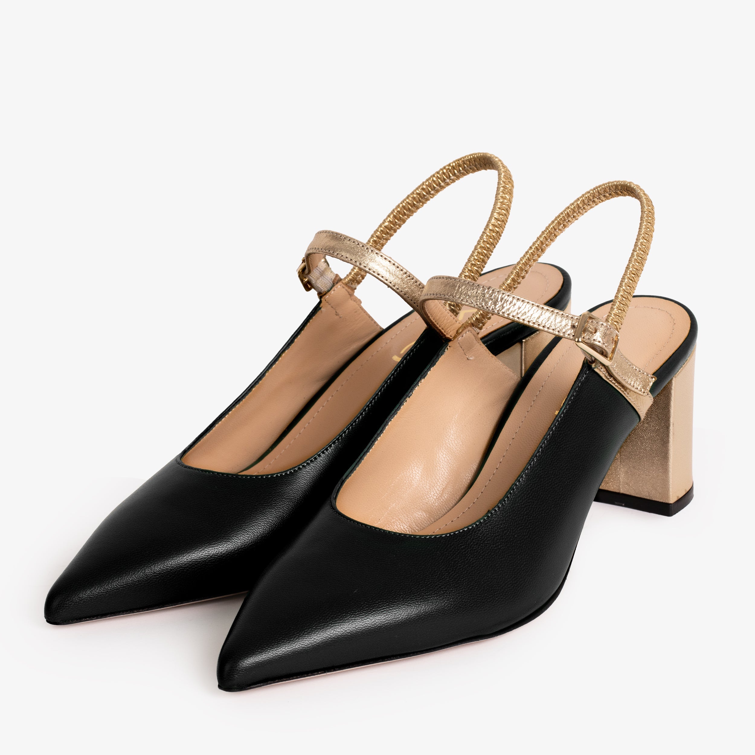 The Pompei Black Leather Slingback Sandal