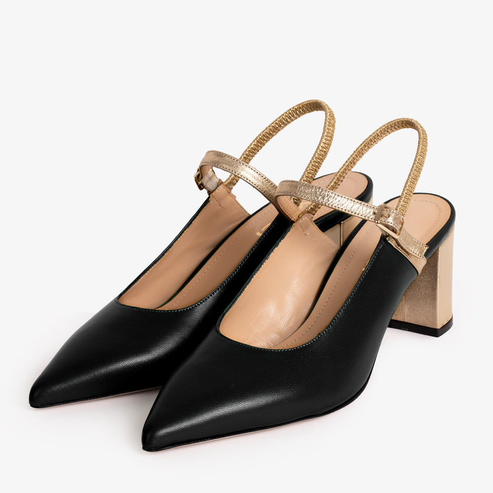 The Pompei Black Leather Slingback Sandal