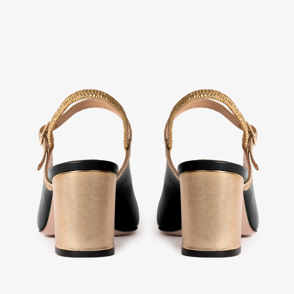 The Pompei Black Leather Slingback Sandal