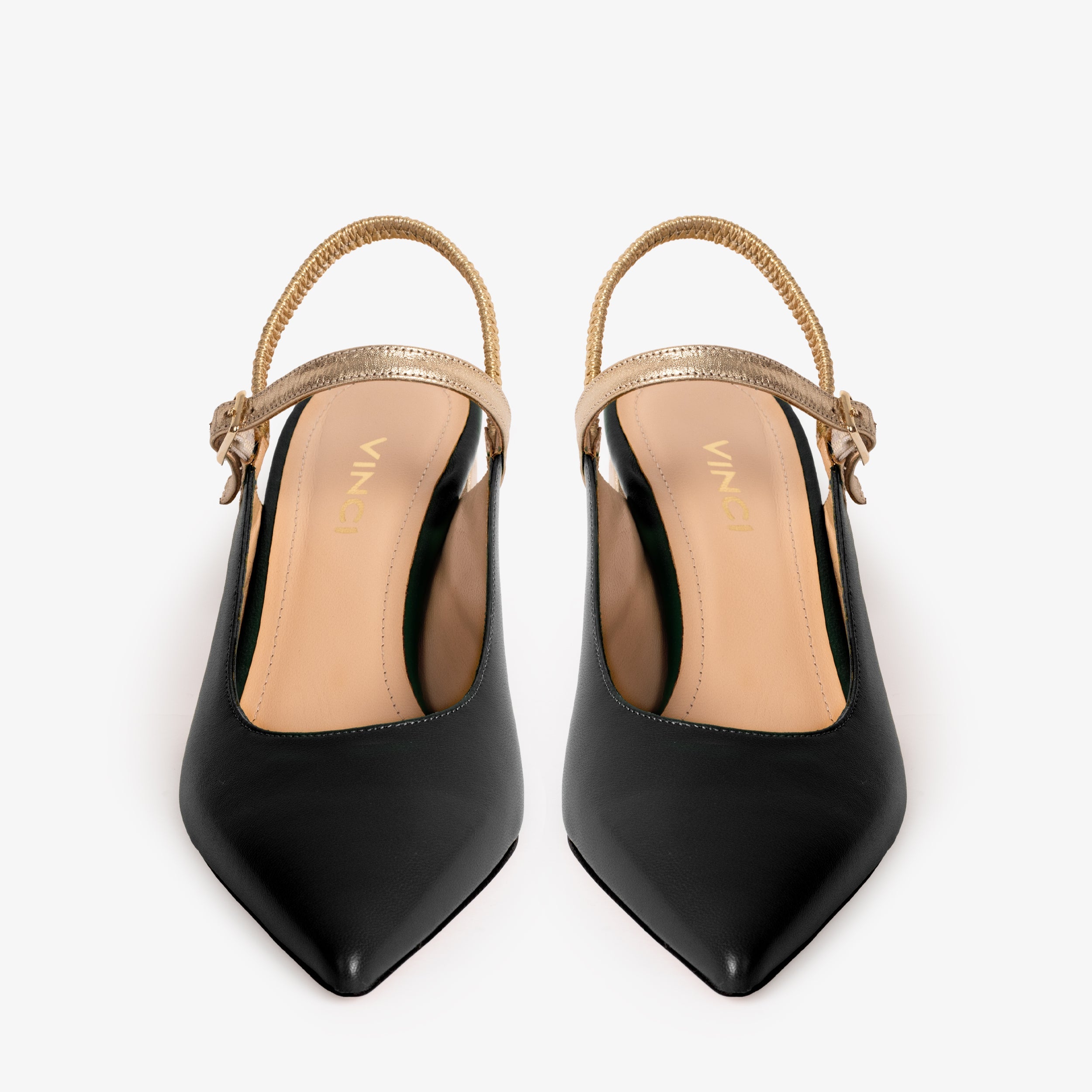The Pompei Black Leather Slingback Sandal