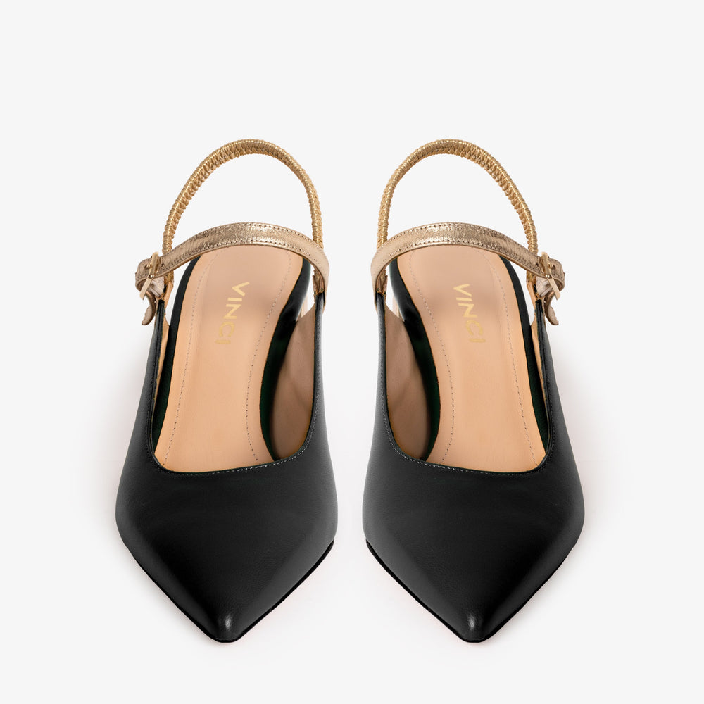 The Pompei Black Leather Slingback Sandal