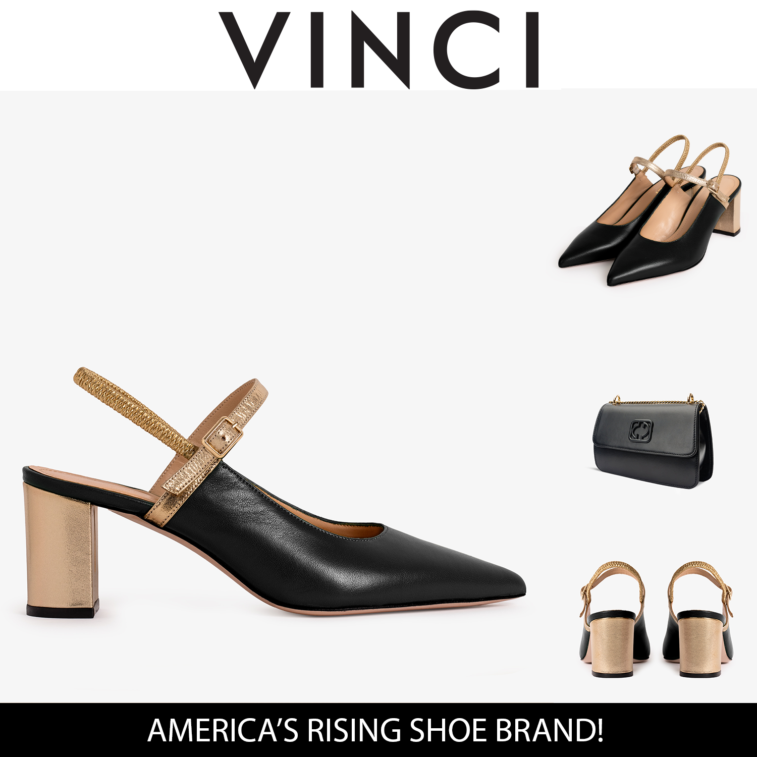 The Pompei Black Leather Slingback Sandal