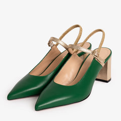 The Pompei Green Leather Slingback Sandal