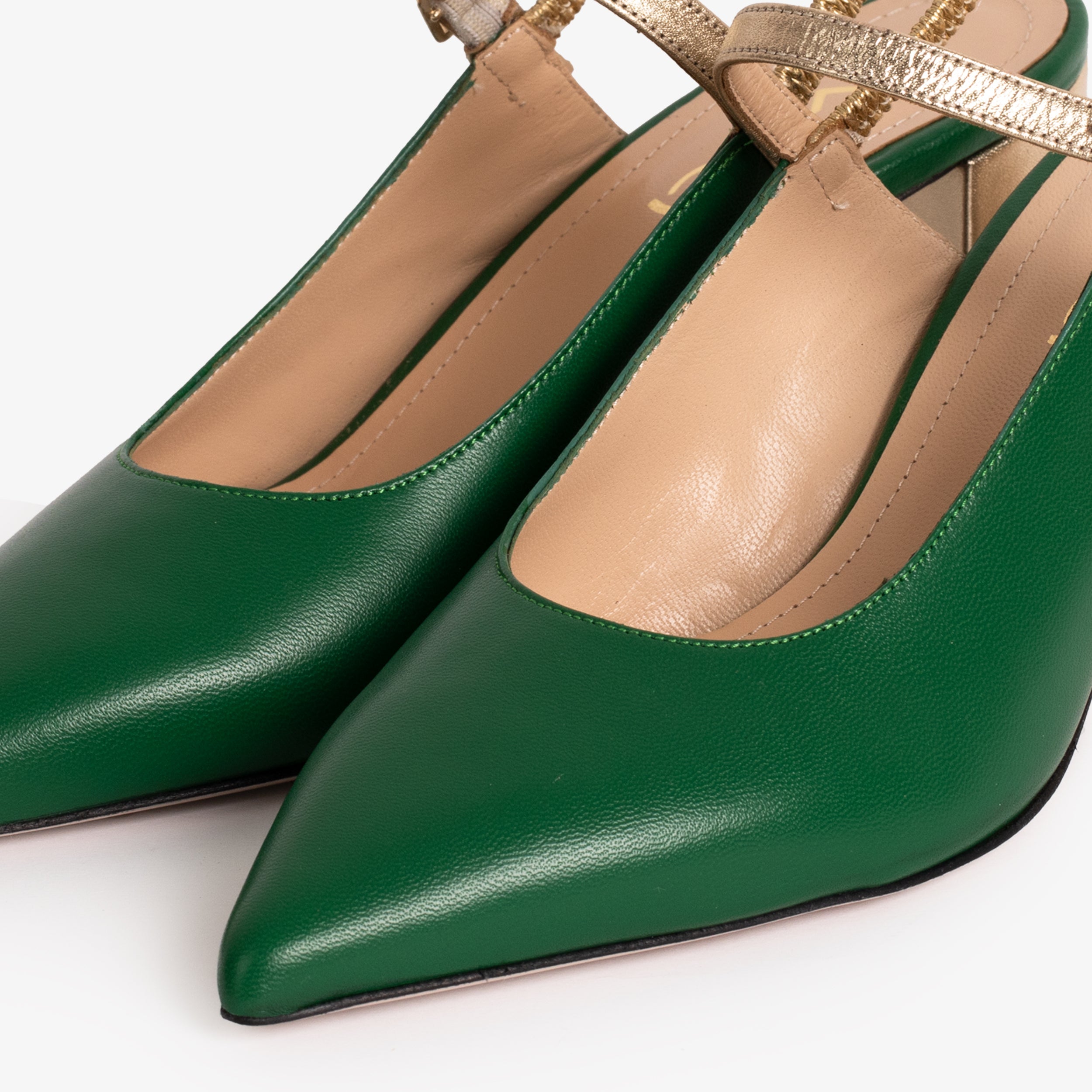 The Pompei Green Leather Slingback Sandal