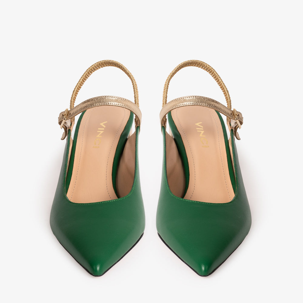 The Pompei Green Leather Slingback Sandal