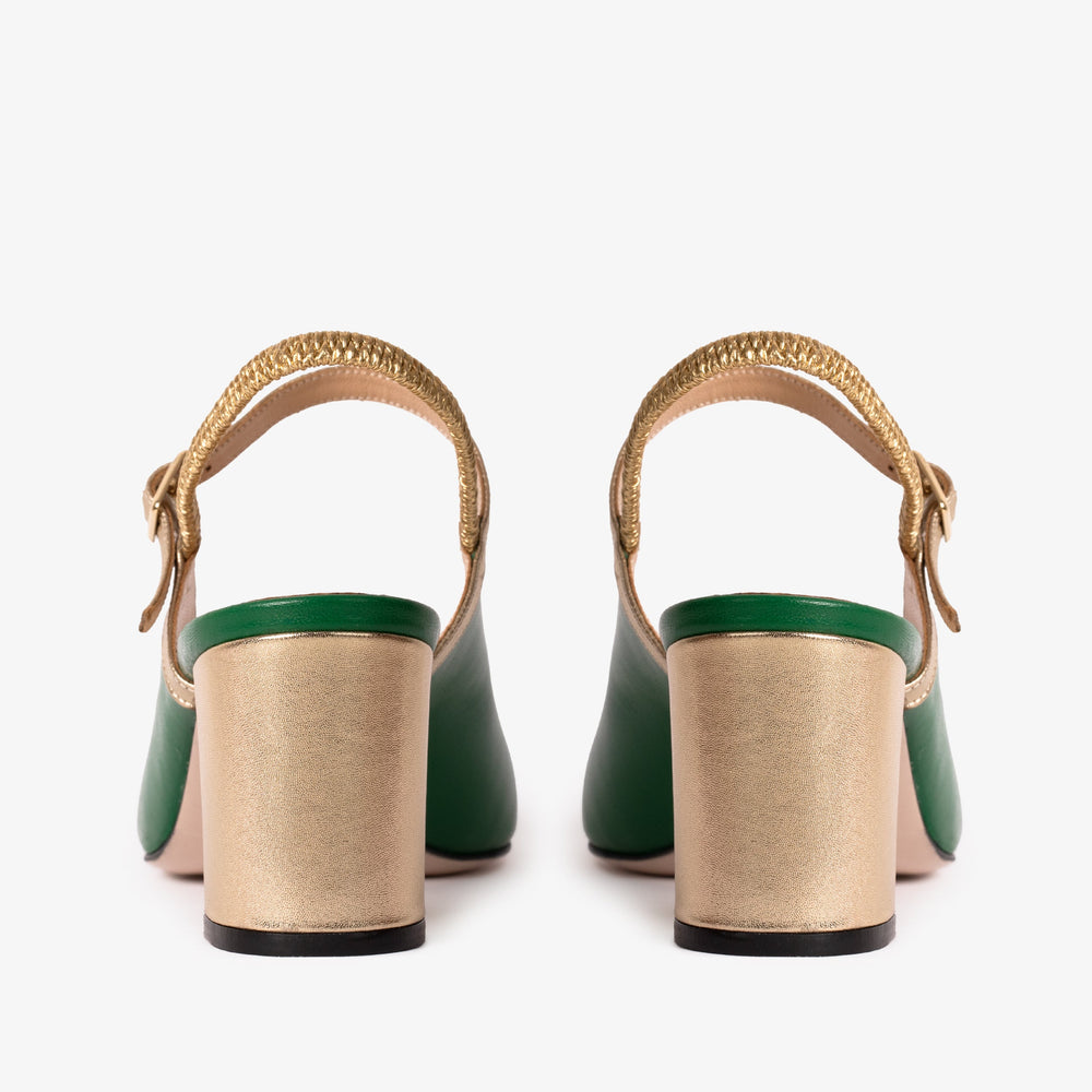The Pompei Green Leather Slingback Sandal