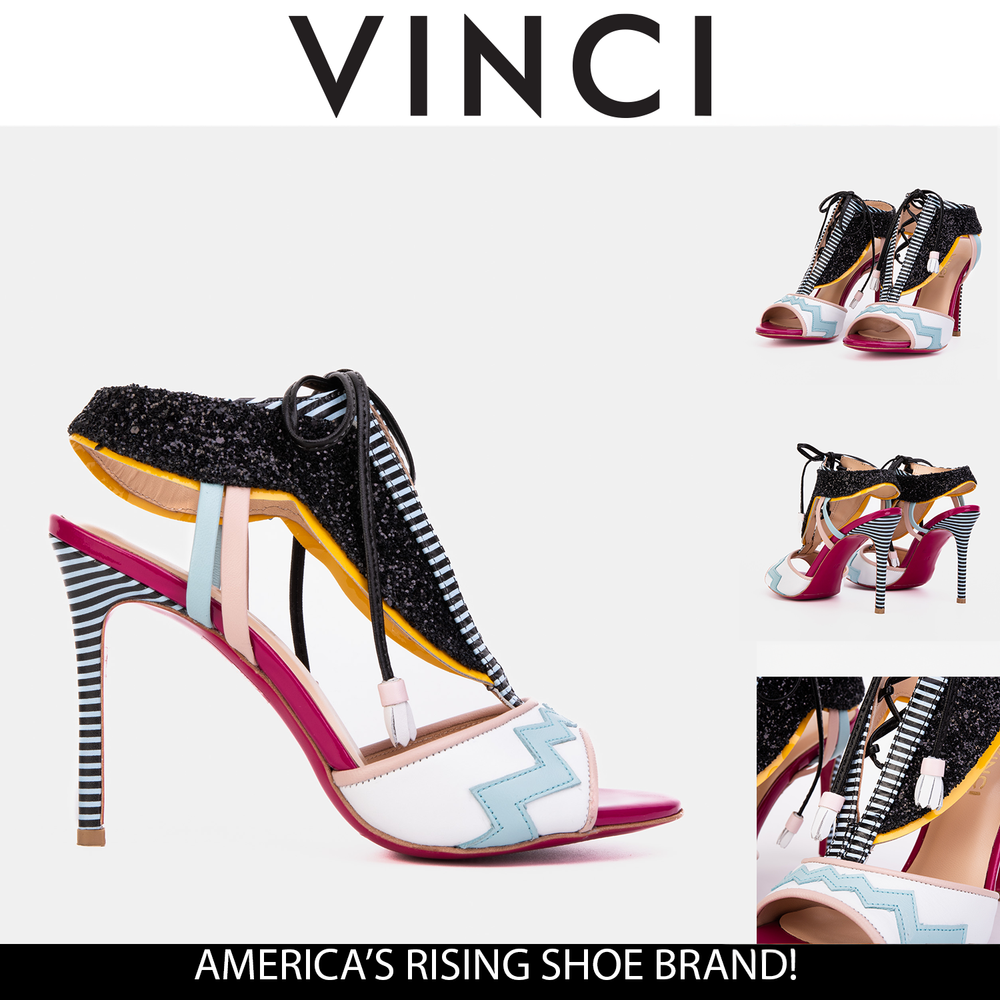 The Santa Amaro White Glitter Leather T-Strap Lace -Up Sandal